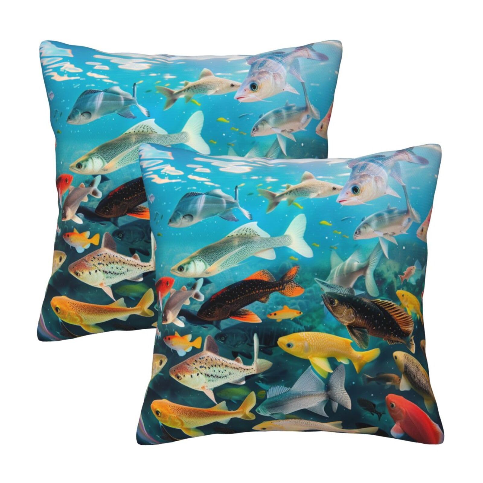 kkvhhyuo Colorful Fishes Print Pillow Covers Set of 2, Square Decorative Cushion Covers with Hidden Zipper, Throw Pillow Cases for Living Room Sofa Bed Chair, 50x50 cm