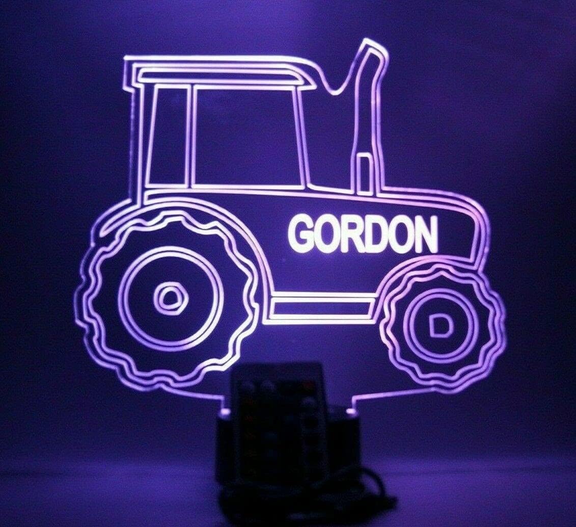 Tractor Shape Design Engraved Captivating Handmade Personalized Farm Construction Hauling Pulling Farming Tractor Night Light Up Table Lamp LED - It's WOW, 16 Color Changing Options With Remote