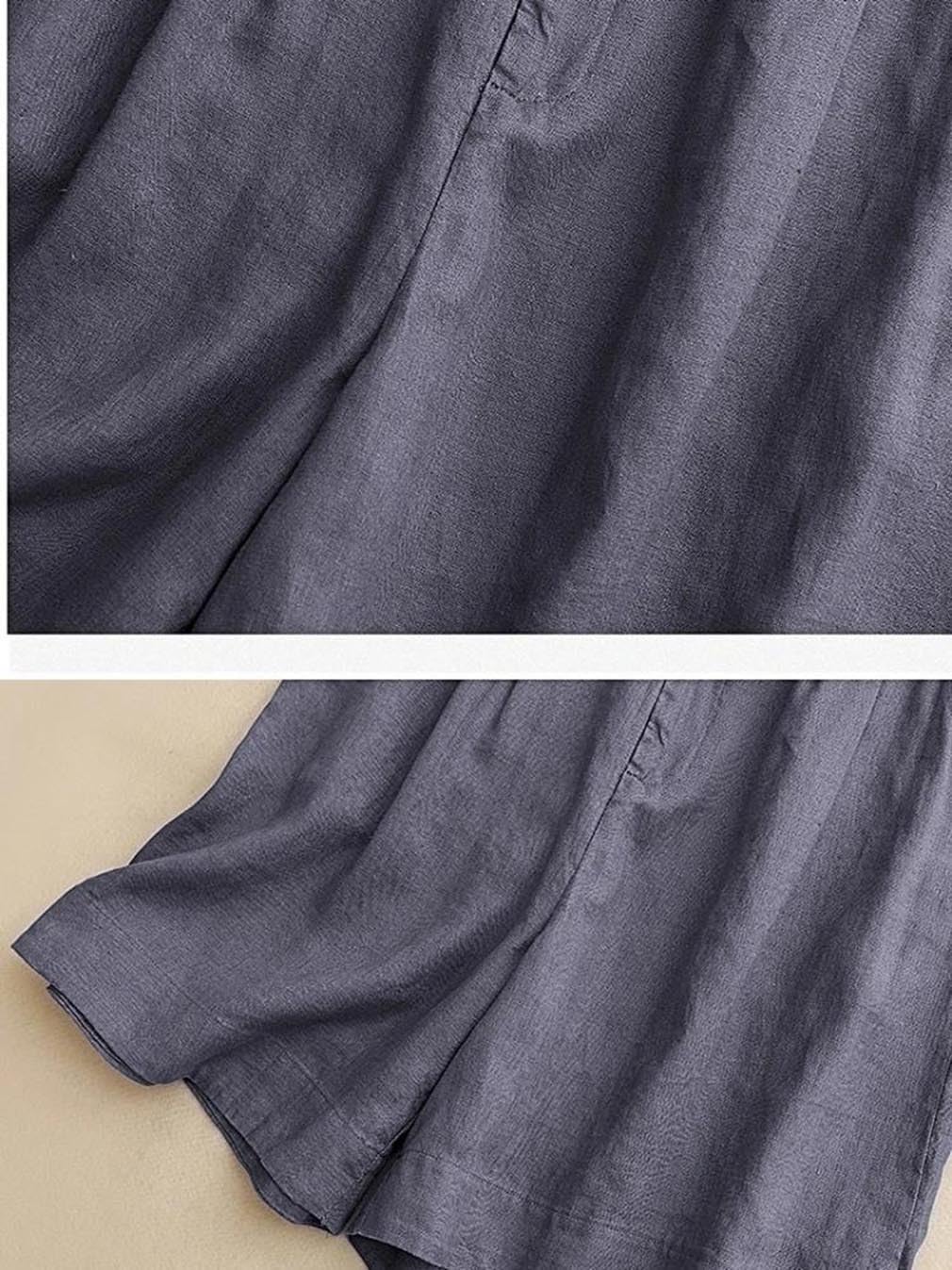 Women Solid Retro Shorts Elastic Waist Pockets Zipper Wide Leg Loose Cotton Linen Slim Short Pants