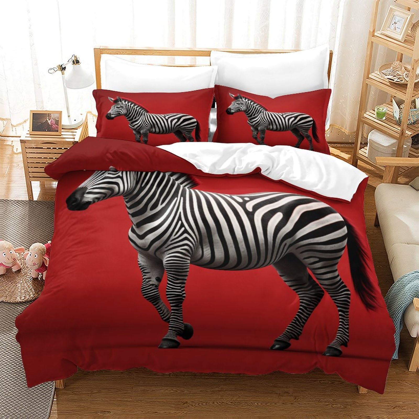 P1S9U7W5Y Modern Animal Zebra 3D Printed 3 Piece Microfiber Duvet Cover Set for Adults Bedroom Decor Zebra Bedding Set Soft Breathable Double（200x200cm）