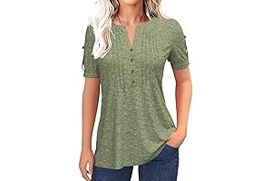Women's Zipper Summer Pleated V-Neck Solid Color Casual Short Sleeve T-Shirt