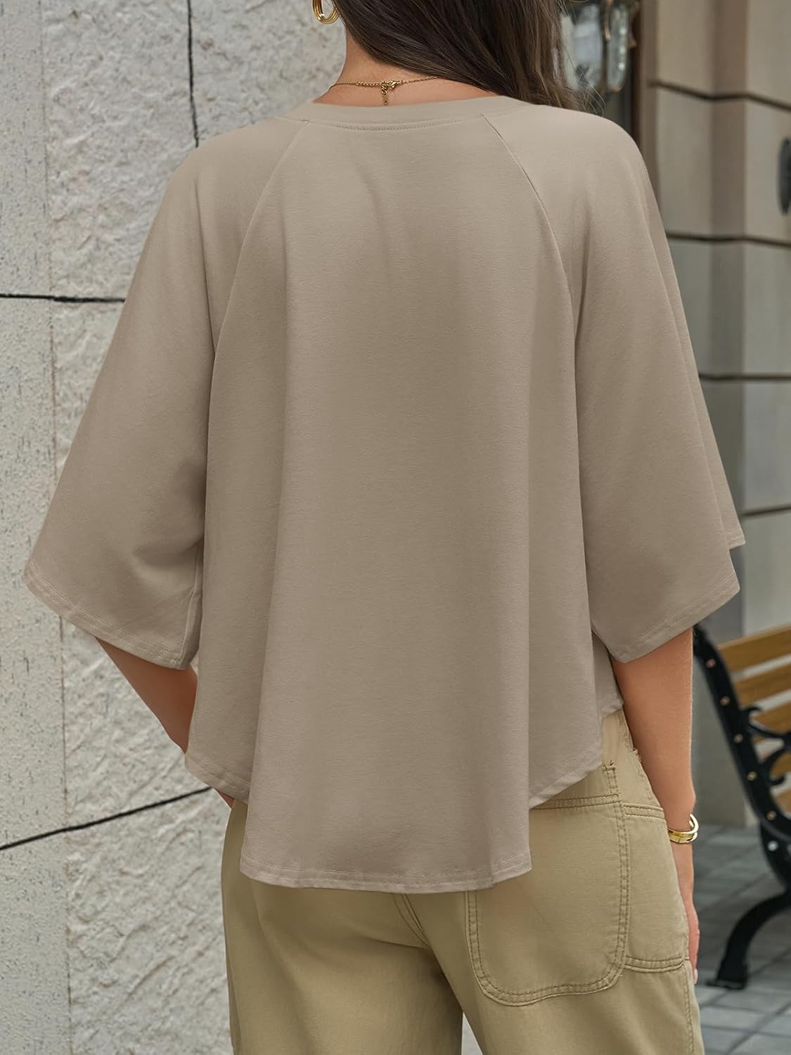 Cicy Bell Womens Summer Oversized Tshirts Crew Neck Half Sleeve Casual Tops Flowy Irregular Hem Tees - Image 3