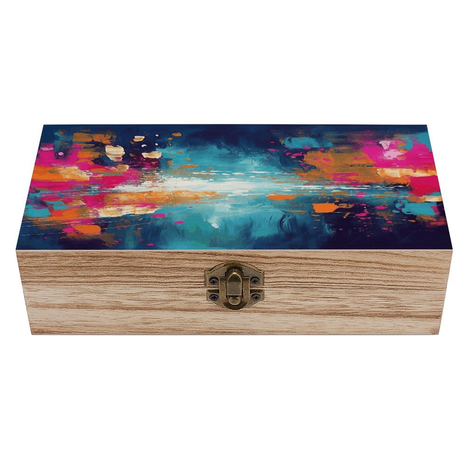 asbwuo Abstract Oil Painting Wood Keepsake Box Wooden Box with Hinged Lid