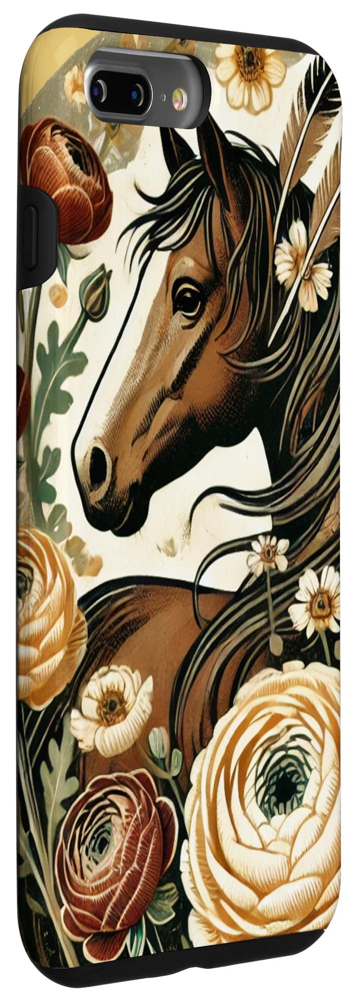 Wild Horse Illustration Wildflower Feathers Horses Case for iPhone 7 Plus/8 Plus - Image 3