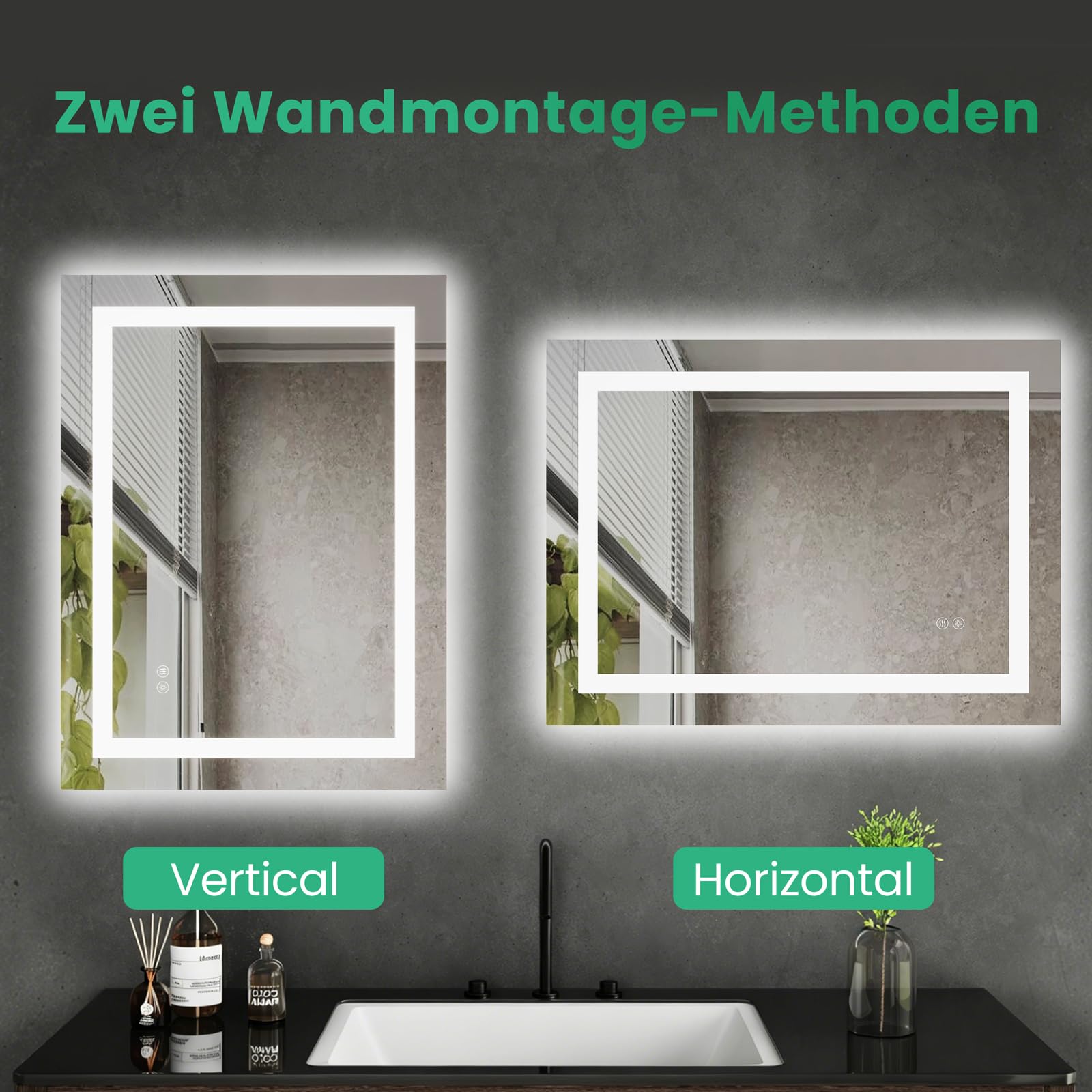 Cozynest Badezimmerspiegel mit Beleuchtung 80x60cm Badspiegel LED Spiegel