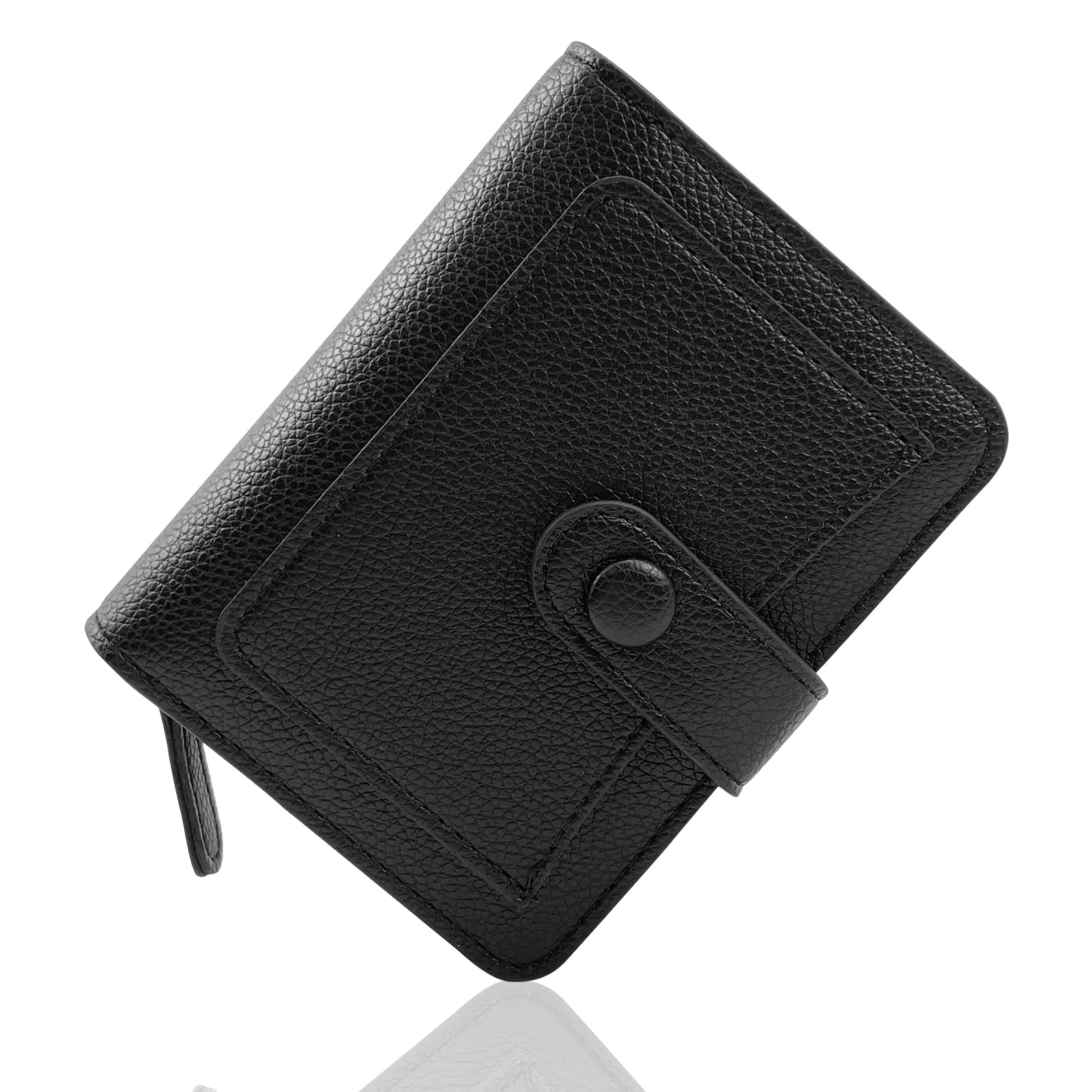 Eslcorri Small Wallet for Women, Leather Bifold Compact Wallet Ladies Mini Purse Card Holder Organizer, Black, Casual