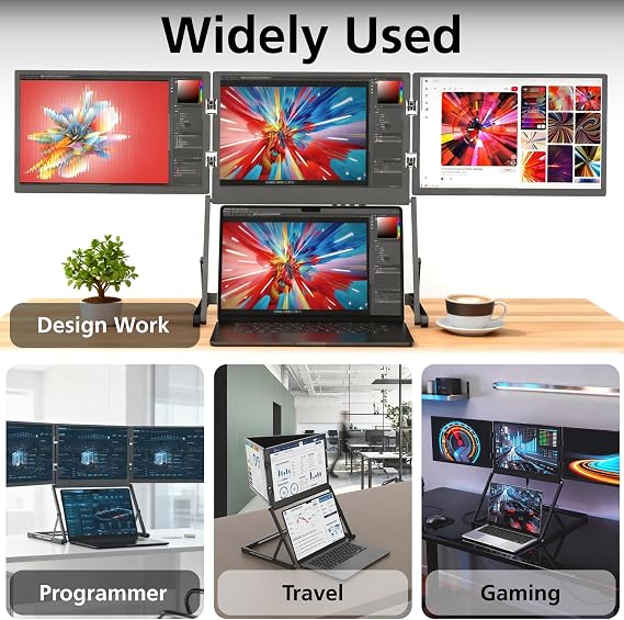 Triple Laptop Screen Extender 14 Inch 1200P FHD 3 Monitor Quad Portable Screen Extender for Laptops Compatible with Windows/Mac (M1 M2 M3 M4 M5 Linux Ubuntu Chrome OS)
