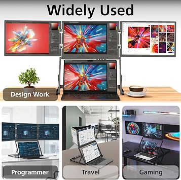 Triple Laptop Screen Extender 14 Inch 1200P FHD 3 Monitor Quad Portable Screen Extender for Laptops Compatible with Windows/Mac (M1 M2 M3 M4 M5 Linux Ubuntu Chrome OS)