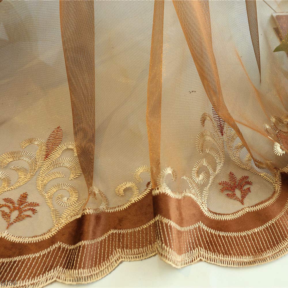 SLOW SOUL 2 pcs. Oiseaux brodés Rideaux pour Salon Chambre à Coucher Salle à Manger Rideaux Haut de Gamme avec Poche pour Tringle Marron Tulle 124 x 244 cm (l x h)