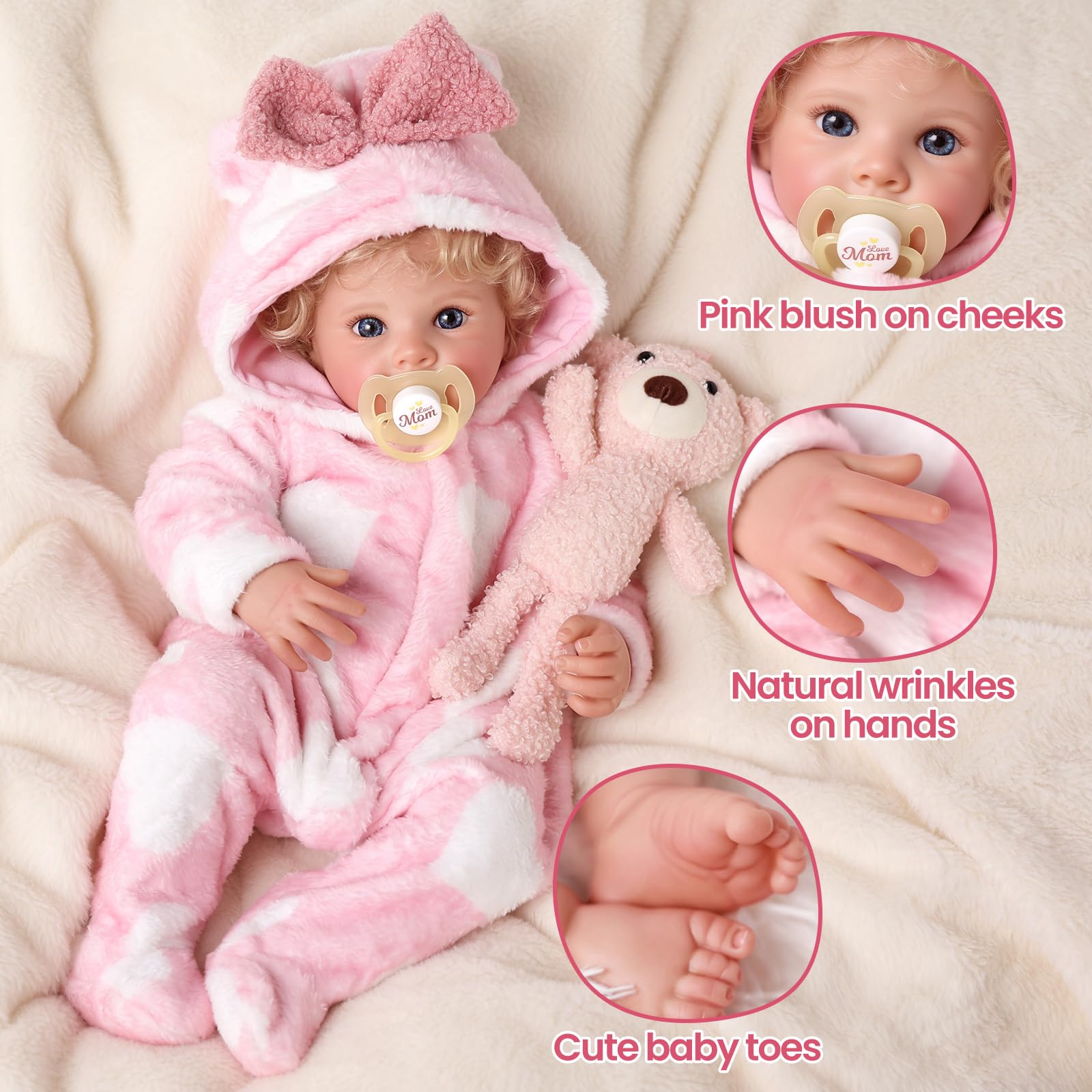 BABESIDE Lifelike Reborn-Baby Dolls 17 Inch Realistic Newborn Babies Doll Girl Soft Body Blond Curly Hair Real Life Dolls with Gift Box for Kids Age 3+ Collectors - Image 2