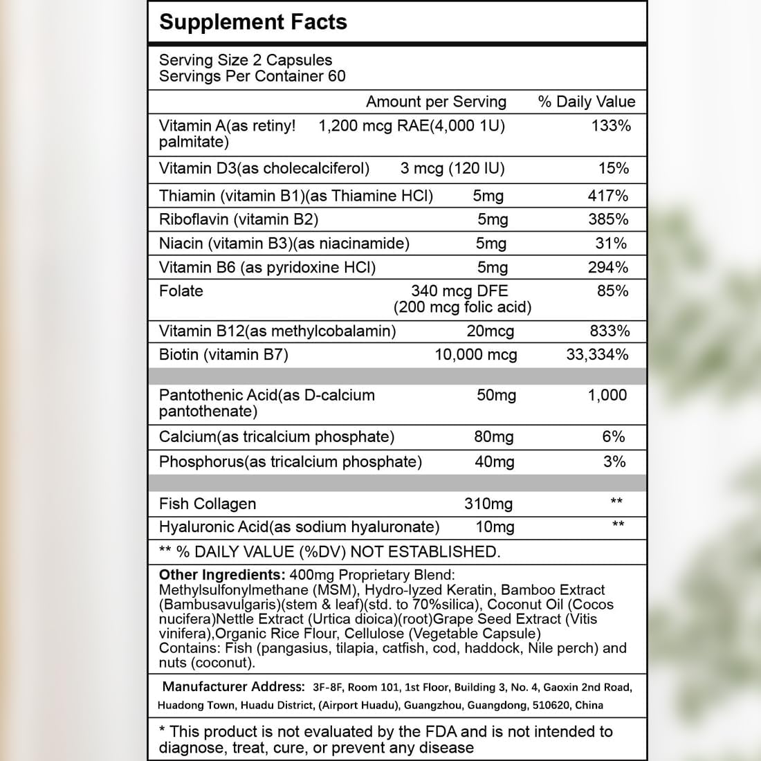 ZYXN Hair Skin and Nails Vitamins Biotin Collagen Hyaluronic Acid Supplement for Women and Men, Clinically Proven Hair Growth Support, 25000 mcg Vitamins B2, B3, B6 & B7 + B1 & Keratin（120 Capsules）