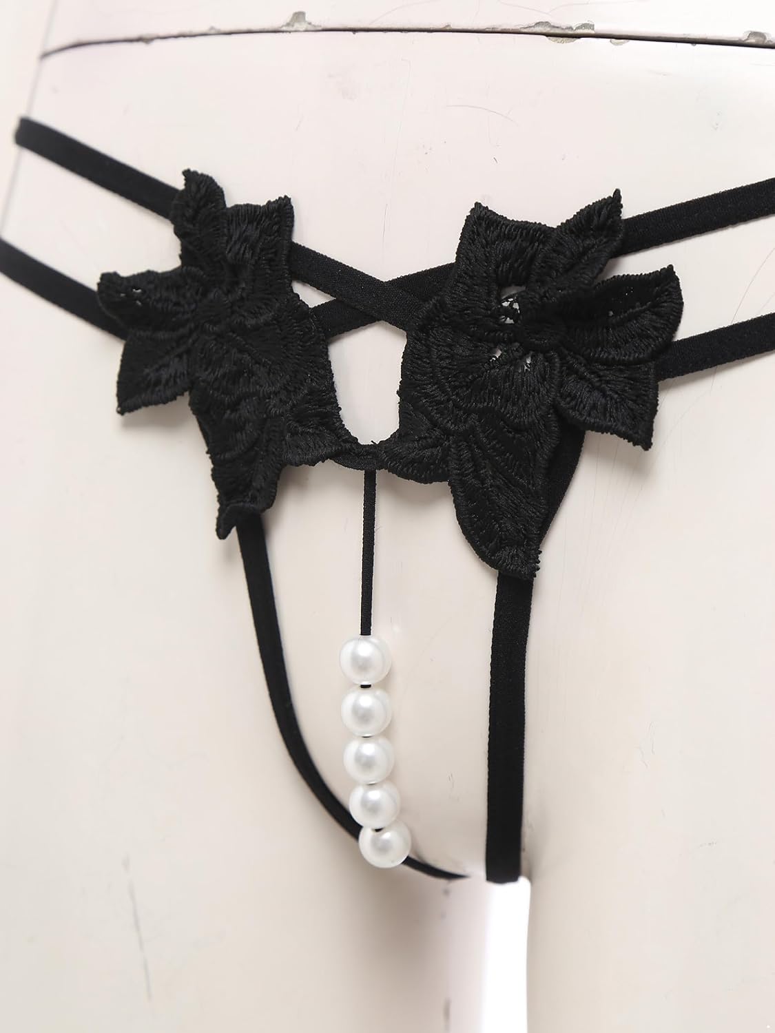 Jugaoge Womens Sexy Lingerie Set Pearls Mini Bikini Swimsuit Micro Thong with Floral Patch Bra Swimwear