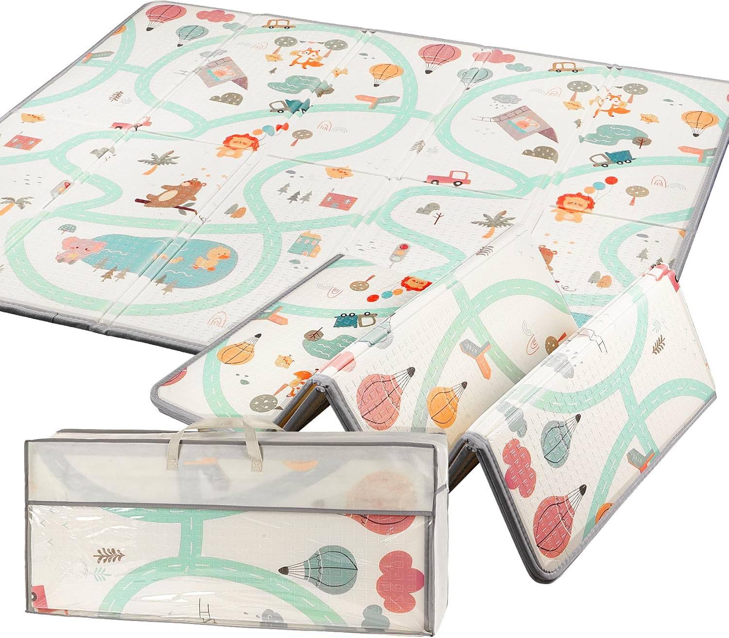 Truevaste Krabbelmatte Baby 180x200cm, Faltbare Spielmatte 1,5cm Dick Weicher Dämpfender Isolierung Wasserfeste rutschfeste Bodenmatte für Innen Außen,Strapazierfähiger Spielteppich für Kinder,Stil A