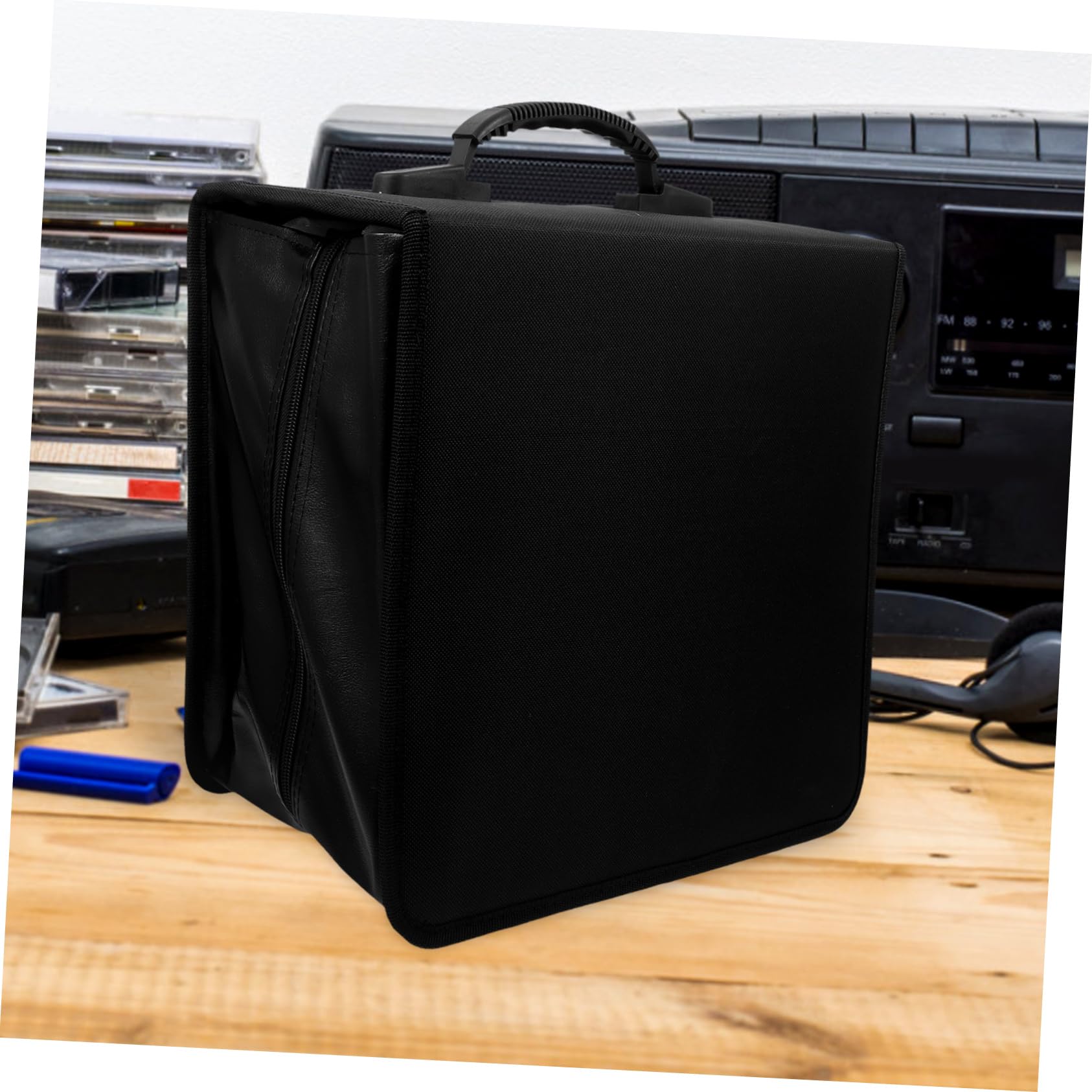 Didiseaon Portaoggetti Per Dvd in Pelle Pu Organizer Per Cd e Dvd Da Dischi Con Maniglia Raccoglitore Per Auto Casa Ufficio e Viaggio Nero