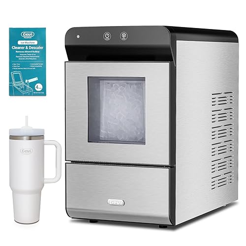 Gevi Household Encimera Nugget Ice Maker GIMN-1000CBK y limpiador de máquina de hielo (4 usos) y vaso aislado (blanco)