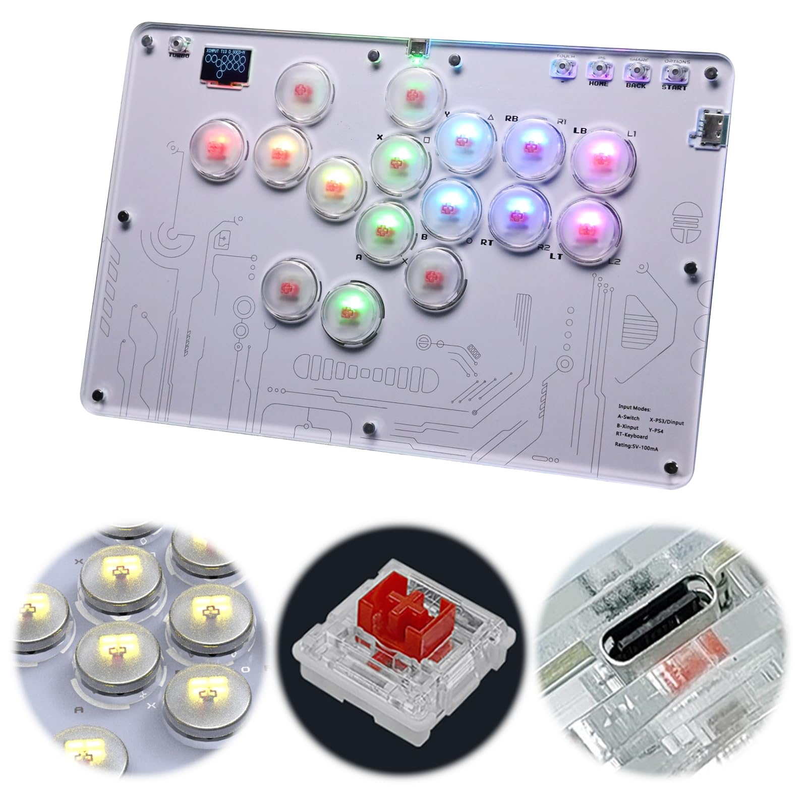 CHANGYUE Teclado de lucha de 16 teclas, arcade mini acrílico, compatible con PC, PS3, PS4, PS5, NS, Steam