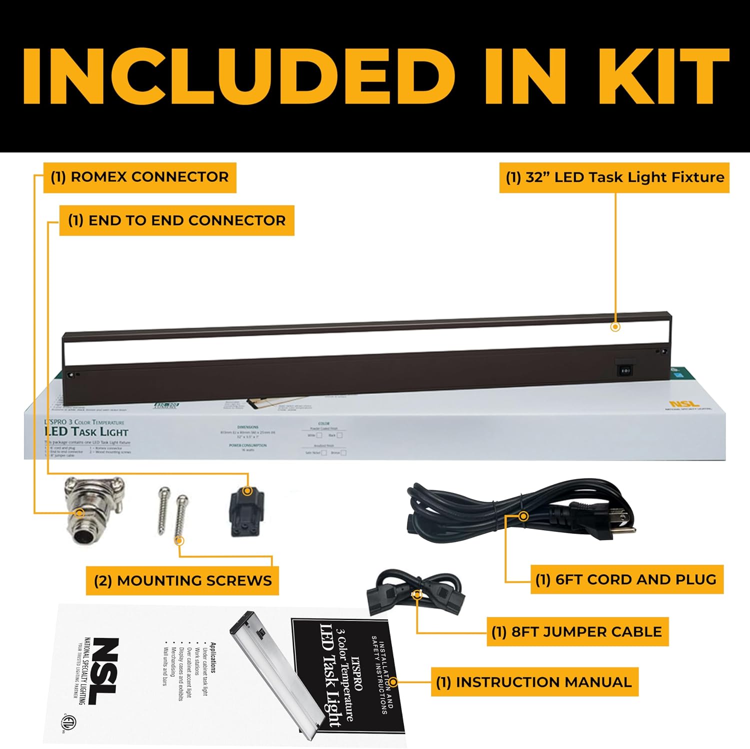 NSL LED Under Cabinet Lighting Hardwired - 32 Inch Bronze image 2