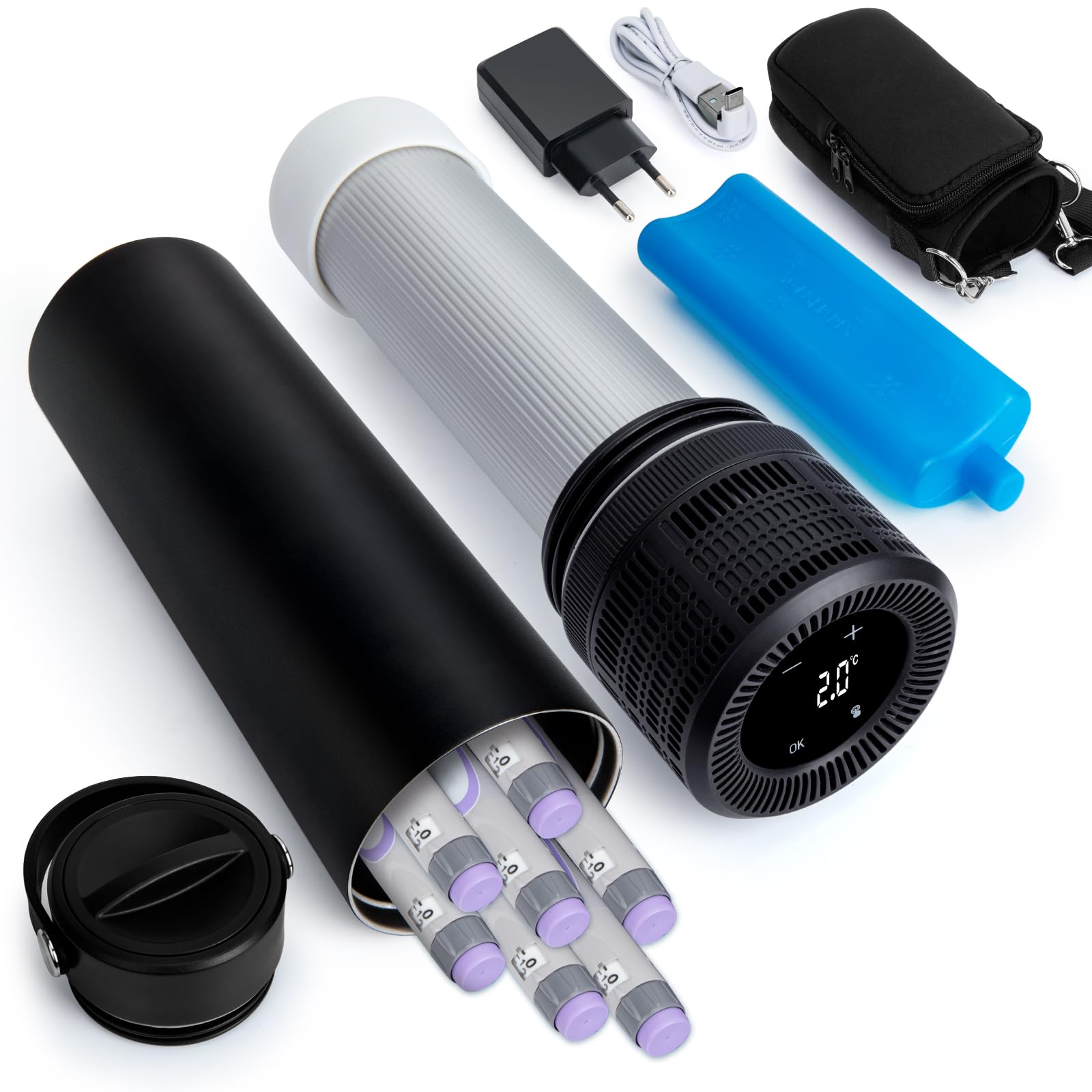 YOUSHARES Elektrisch Insulin Kühlbox, Insulin Kühltasche 2-20℃ Temperaturregelung & Display Medikamenten Kühlbox für Reisen, TSA-zugelassen Insulin Pen Tasche