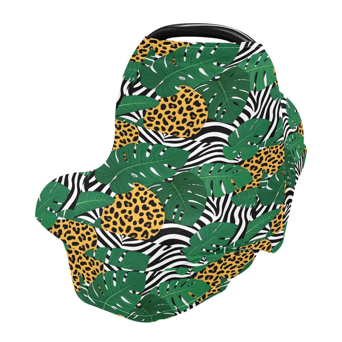 Baby Car Seat Canopy Covers Nursing Cover Stretchy Boys Girls Leopard Tropical Leaf Carrier Cover Breastfeeding Cover Breathable