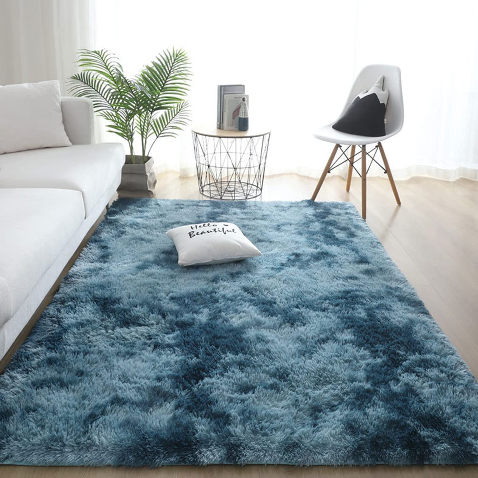 Tapis de salon 100x200 cm en fausse peau de mouton douce, bleu foncé moderne