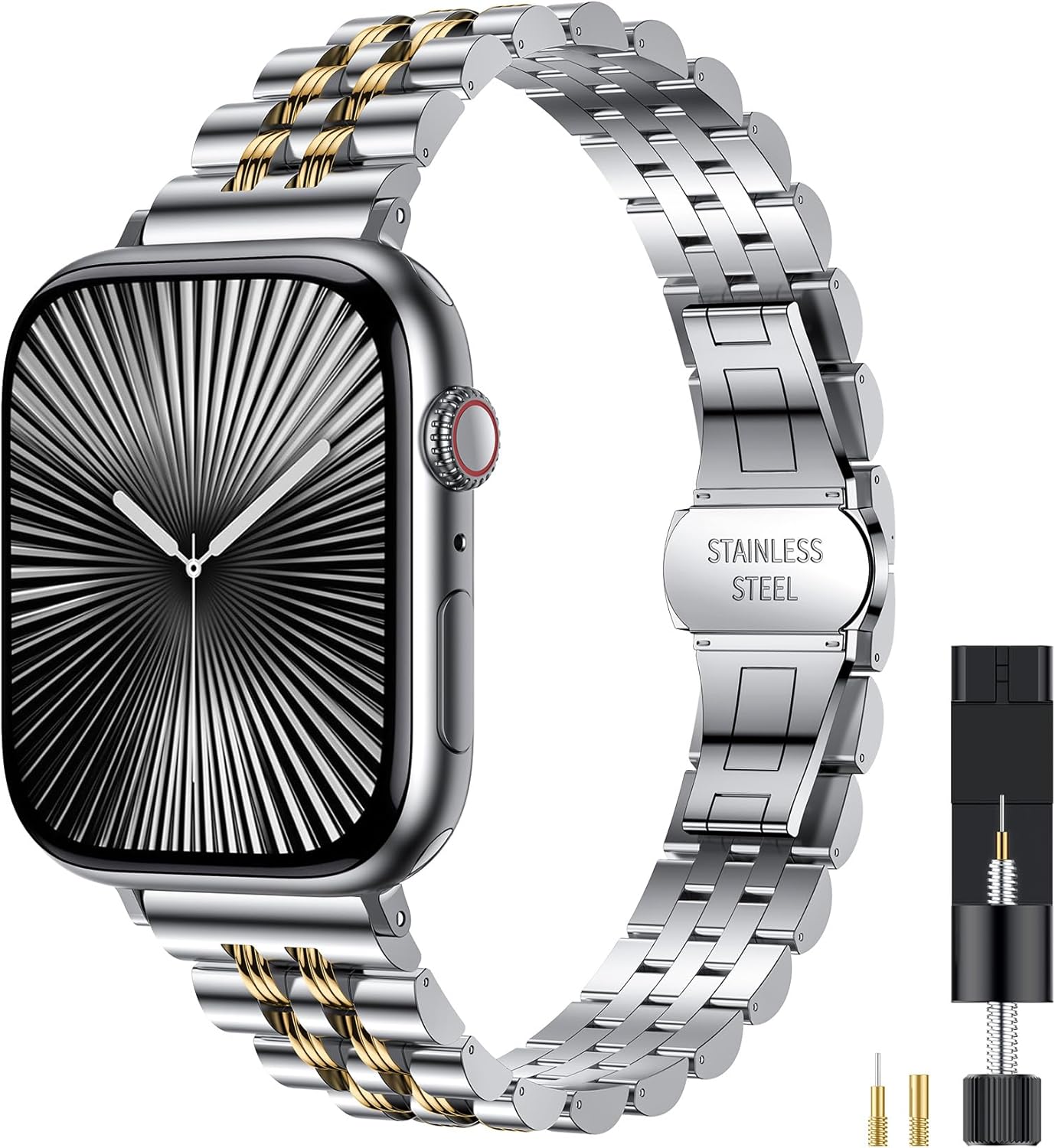 W-RARA Slim Metal Band Compatible with Apple Watch Band 38/40/41/42/44/45/46/49mm, Dressy Elegant Luxury Stainless Steel Engraved Classy Strap for iWatch Bands Utra SE Series 11 10 9 8 7 6 5 4 3 2 1