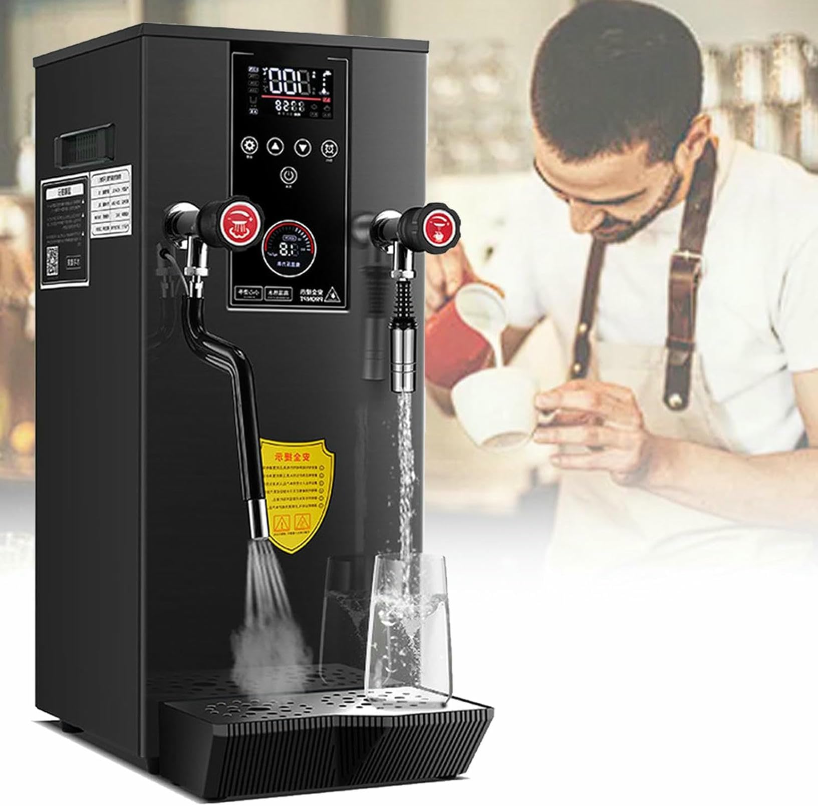 FHRKA 12L Commercial Steam Frother, Electric Milk Foam Maker, with LED Screen Display, for Coffee Shop, Drink Shop, Dessert Shop (Black)