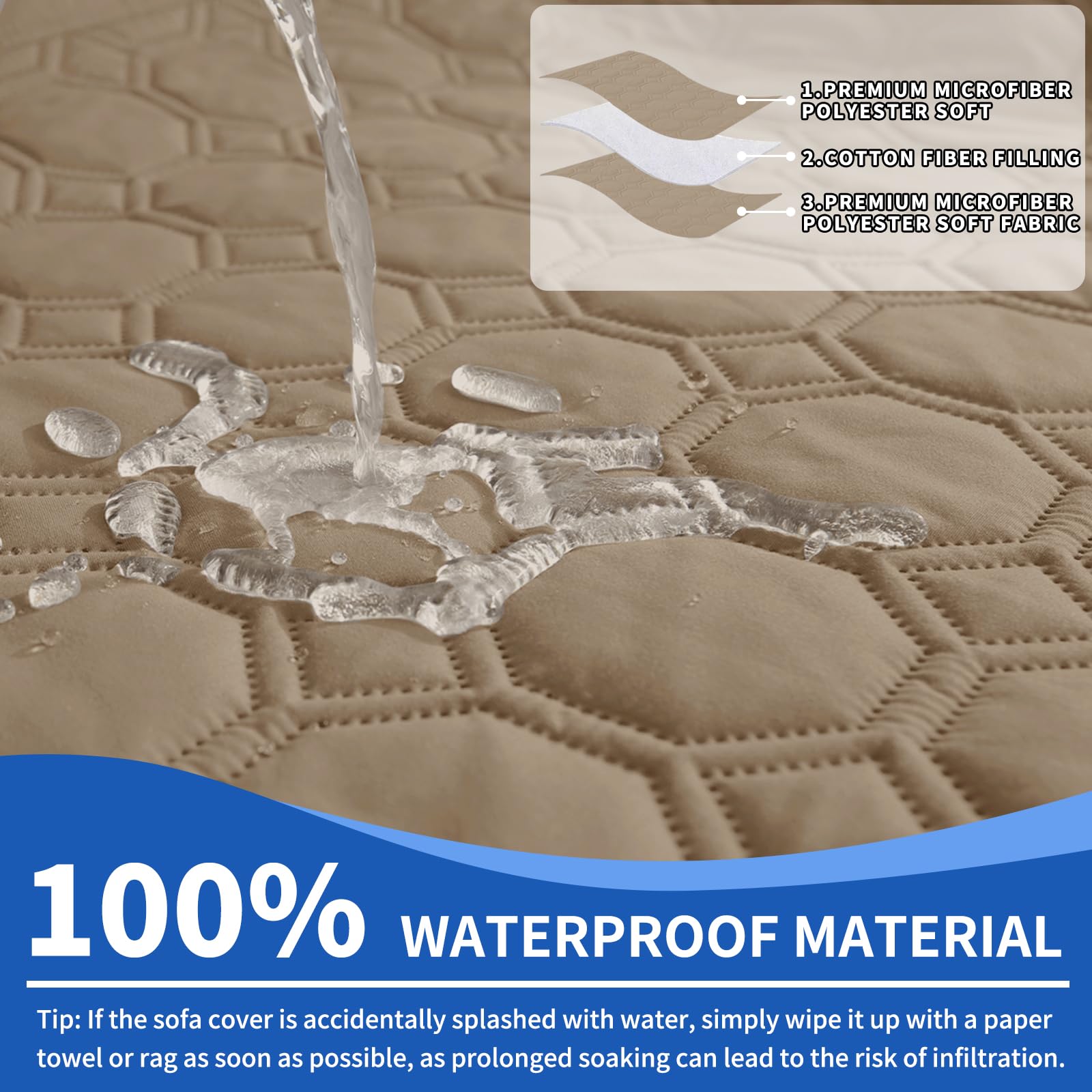 Ystyle Copridivano Impermeabile con Penisola 2 Posti (L 210 CM), Copridivano Angolare Destra/Sinistra Universale Reversibile, Copridivano Chaise longue Antigraffio Antimacchia, Cachi