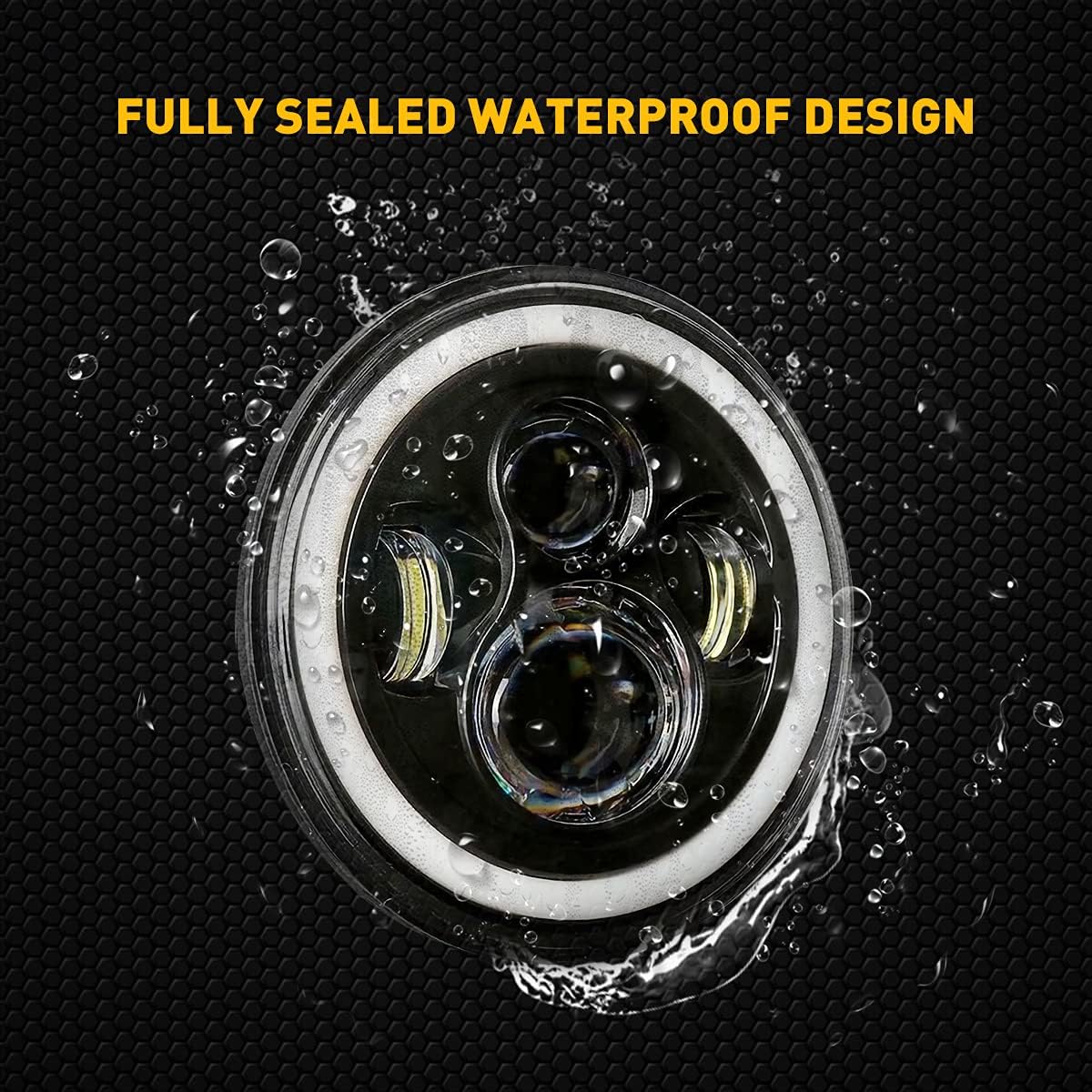 JHLion Jeep wrangler headlight, Dot Approved Hi/Lo Beam with White DRL/Amber Turn Signal Angel Eyes Compatible with 2007-2017 Jeep Wrangler 7 Inch Halo headlights JK JKU LJ TJ CJ -1 Pair (Black)