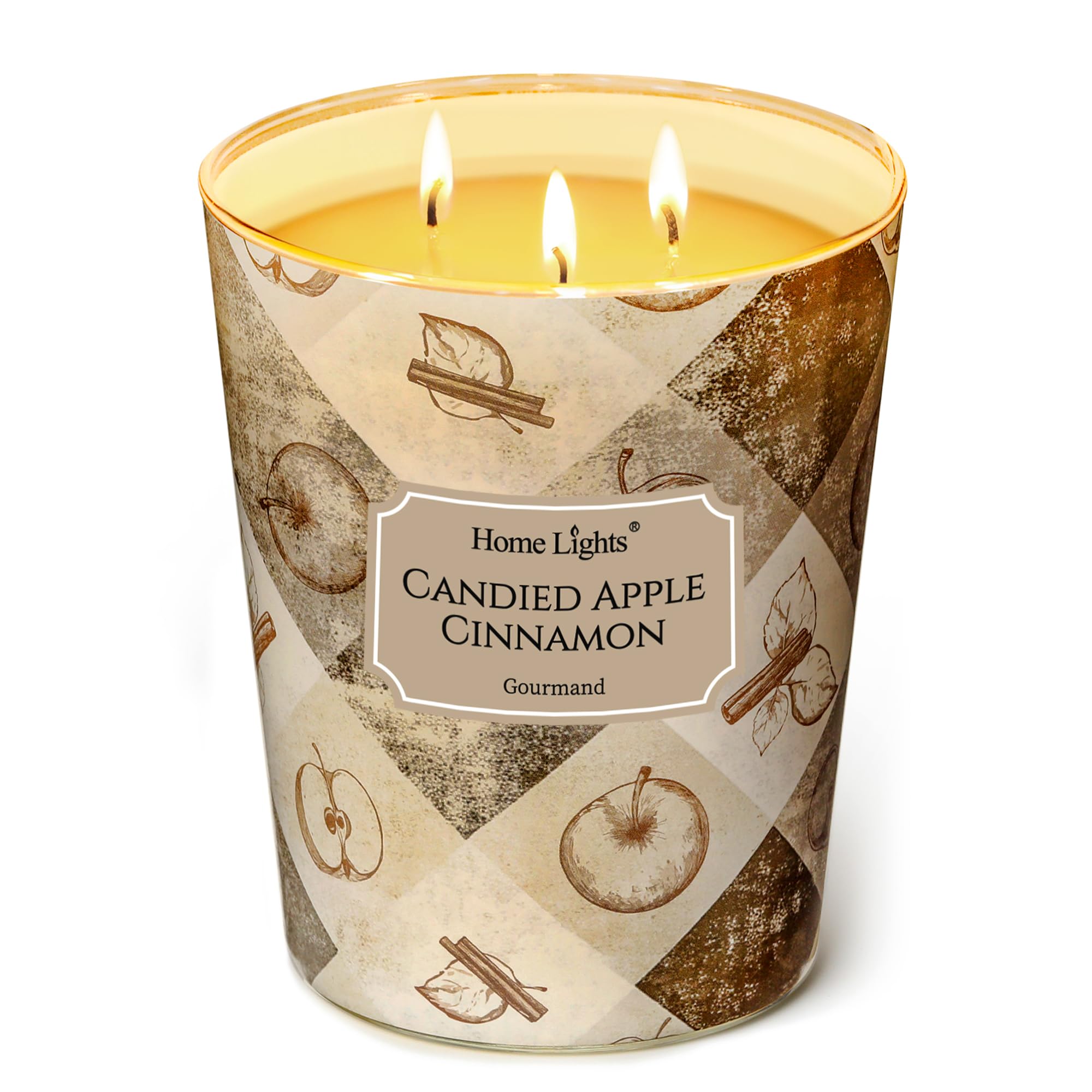 Home Lights 3-Wick Candles for Home Scented - 34oz Soy Wax Candle Long-Lasting Fragrance, Rustic Modern Home Decor and Housewarming Gifts, Candied Apple Cinnamon