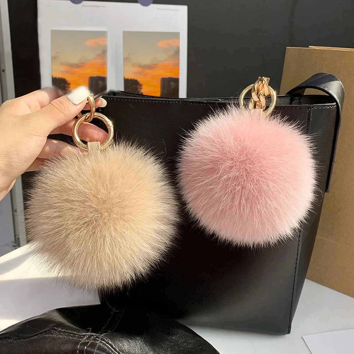 Llavero de bola de lujo, llavero esponjoso para mujer, elegante dije para bolso, regalo de joyería