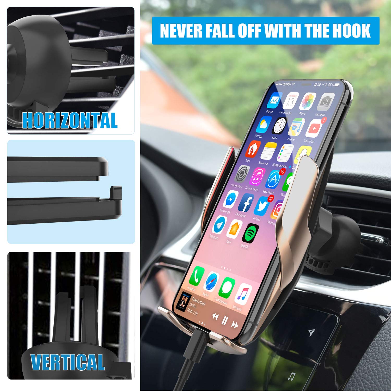 CHRONUS - Supporto Cellulare Auto Con Presa D'aria Con Bloccaggio Automatico Wireless 5w Qi Ricarica Rapida Magnetica Per Tutti I Telefoni Cellulari Rosa 9331562874343 - Foto 7