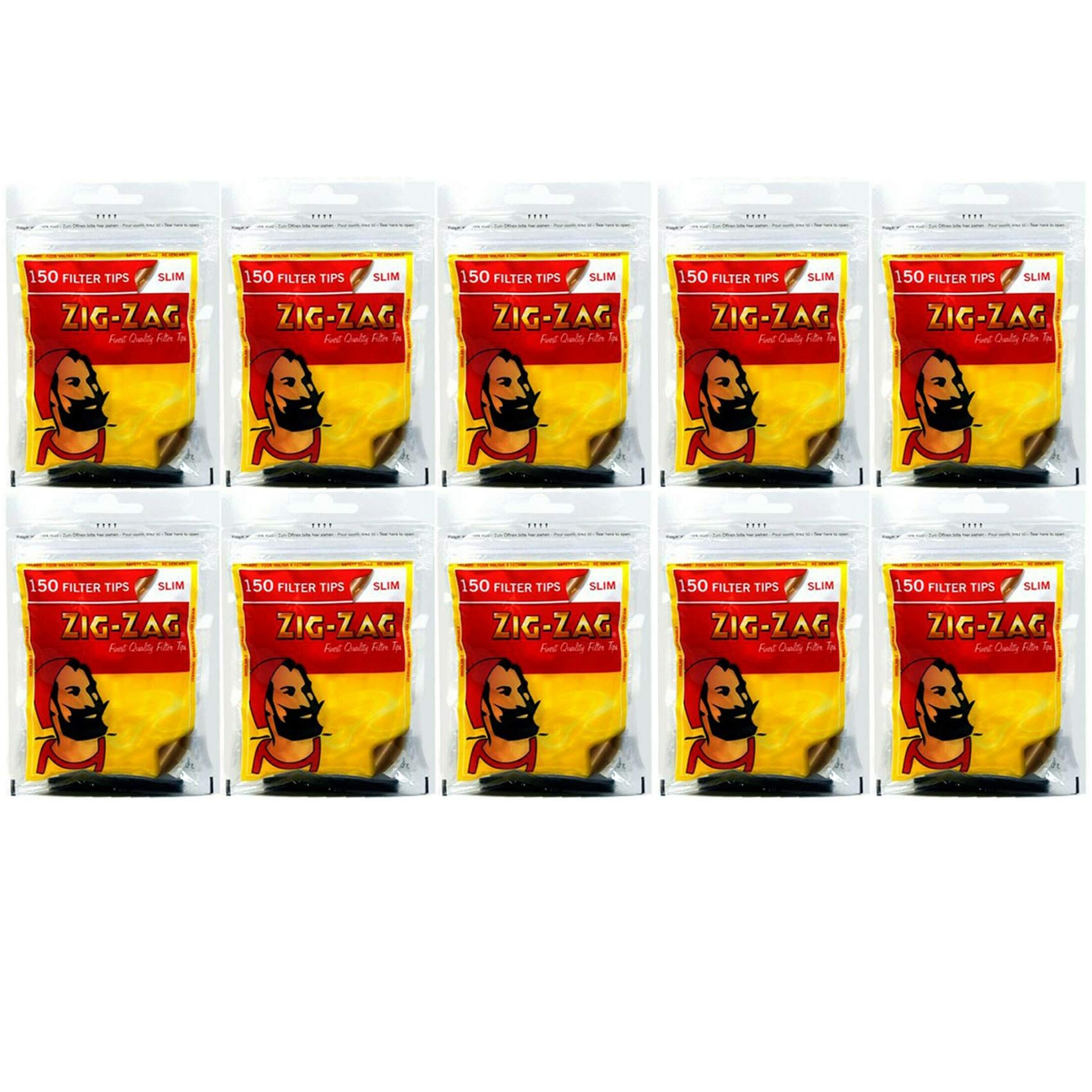 ZIG-ZAG Zig Zag 150-4500 x SLIM Cigarette Tobacco Filter Tips Resealable Bag Rolling Smoking RED UK FREE P&P (10 x Packs (1500 SLIM Tips))