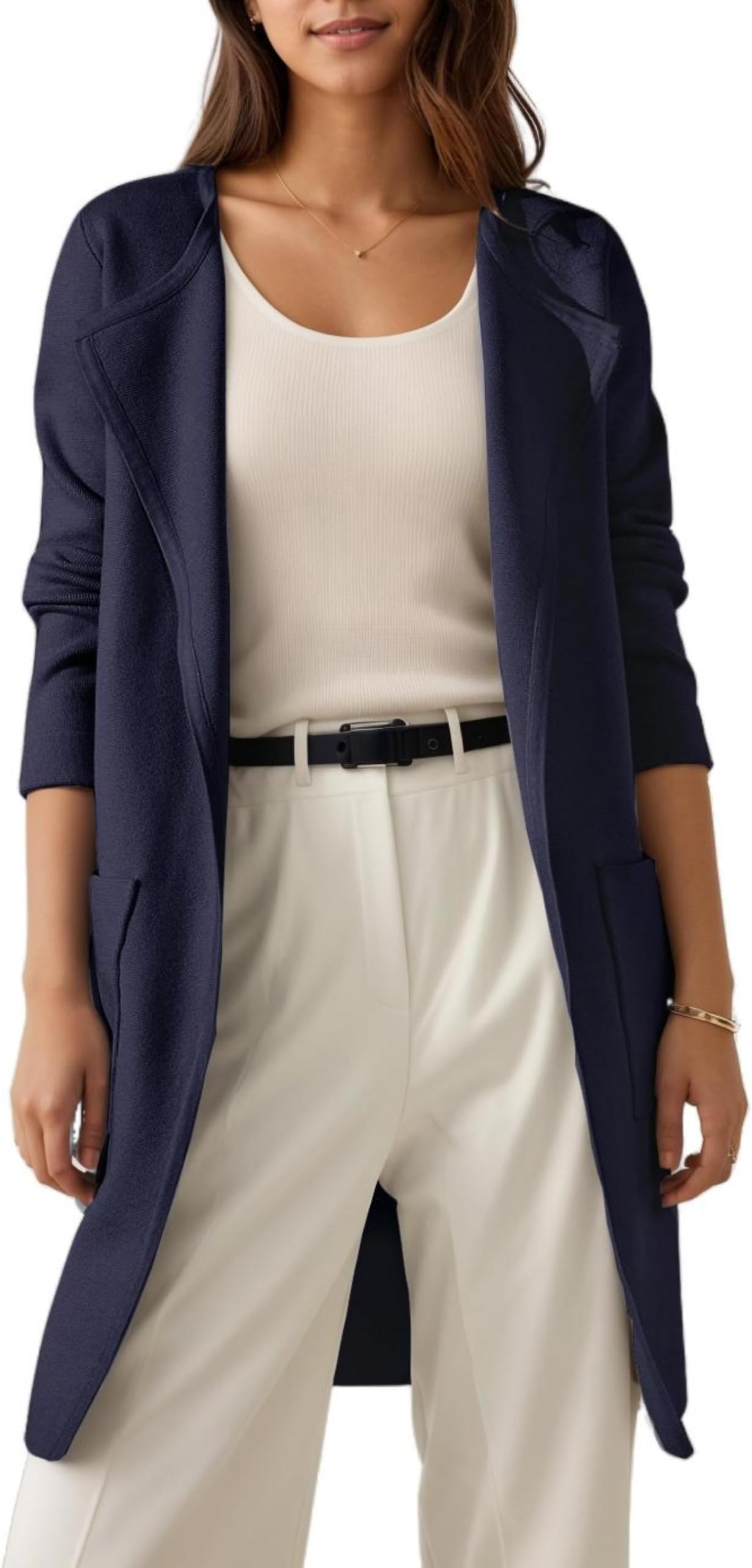 Women's Long Cardigan Coat Open Front Knit Coatigan Classy Elegant Oversized Sweater Casual Solid Winter Jackets with 2 Pockets