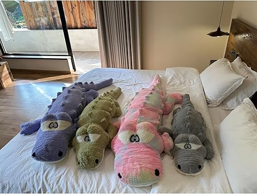 Miniatura 7 de Hofun4U Almohada de felpa de cocodrilo, animal de peluche de cocodrilo de 46 pulgadas, almohada de peluche de cocodrilo colorido, decoración del