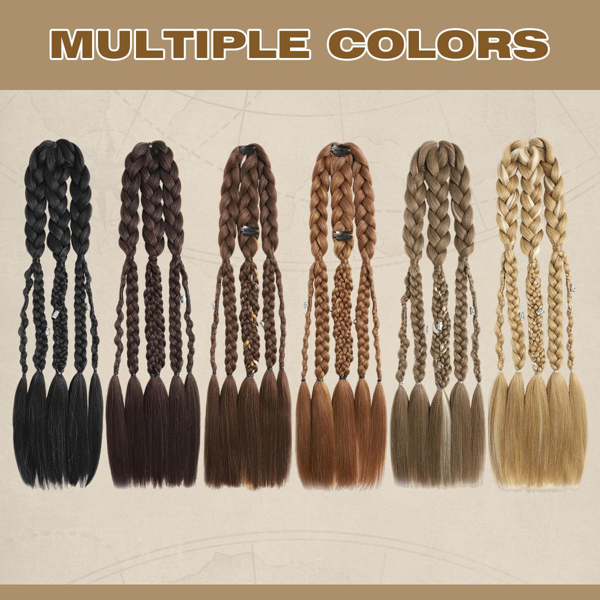24" Men Viking Braids, Viking Hair Extensions, Clip in Braids image 4