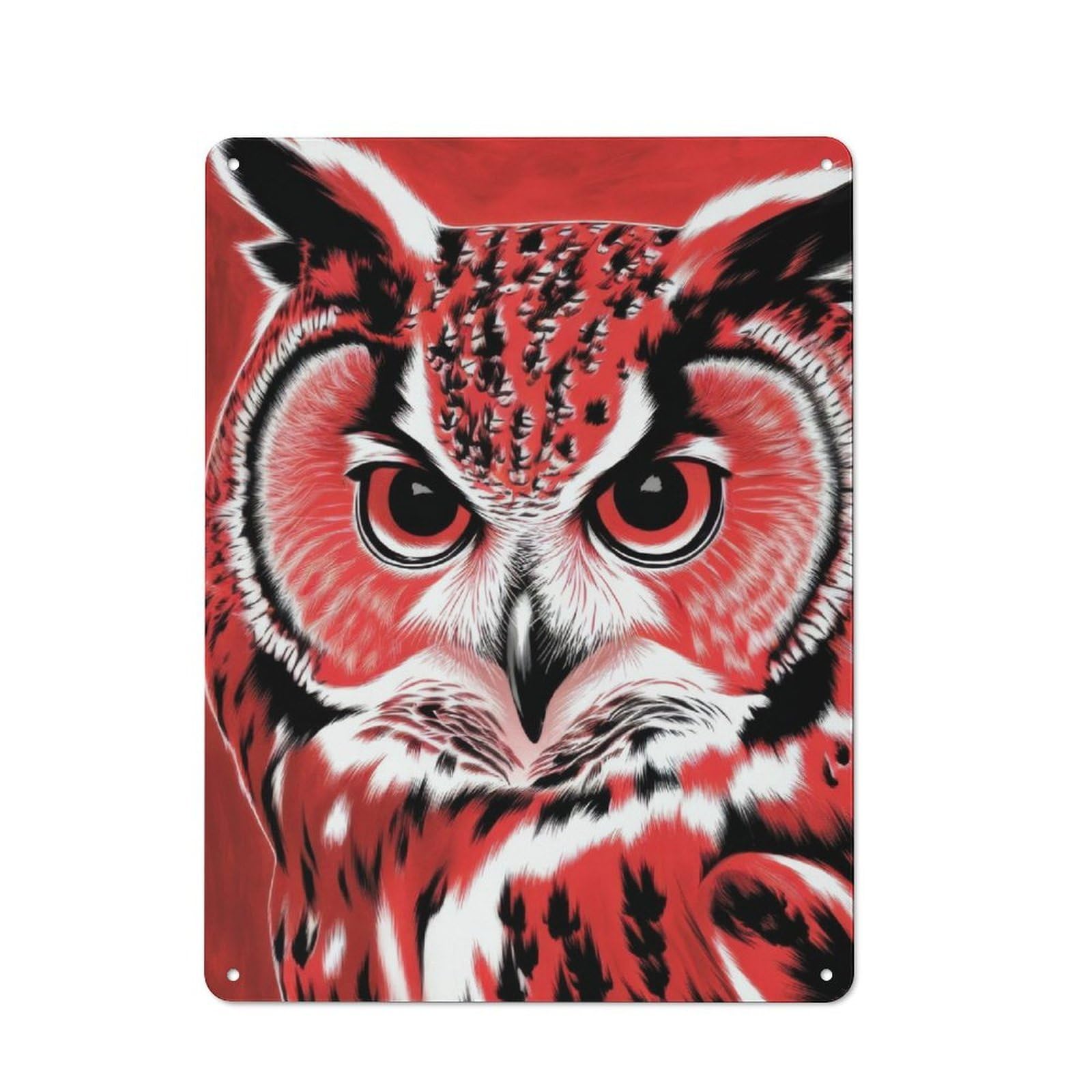 Junmoney Red Owl Portrait Industrial Metal Wall Decor 40X30cm, Metal Wall Sign For Tool Room, Garage, Studio Or Home Bar