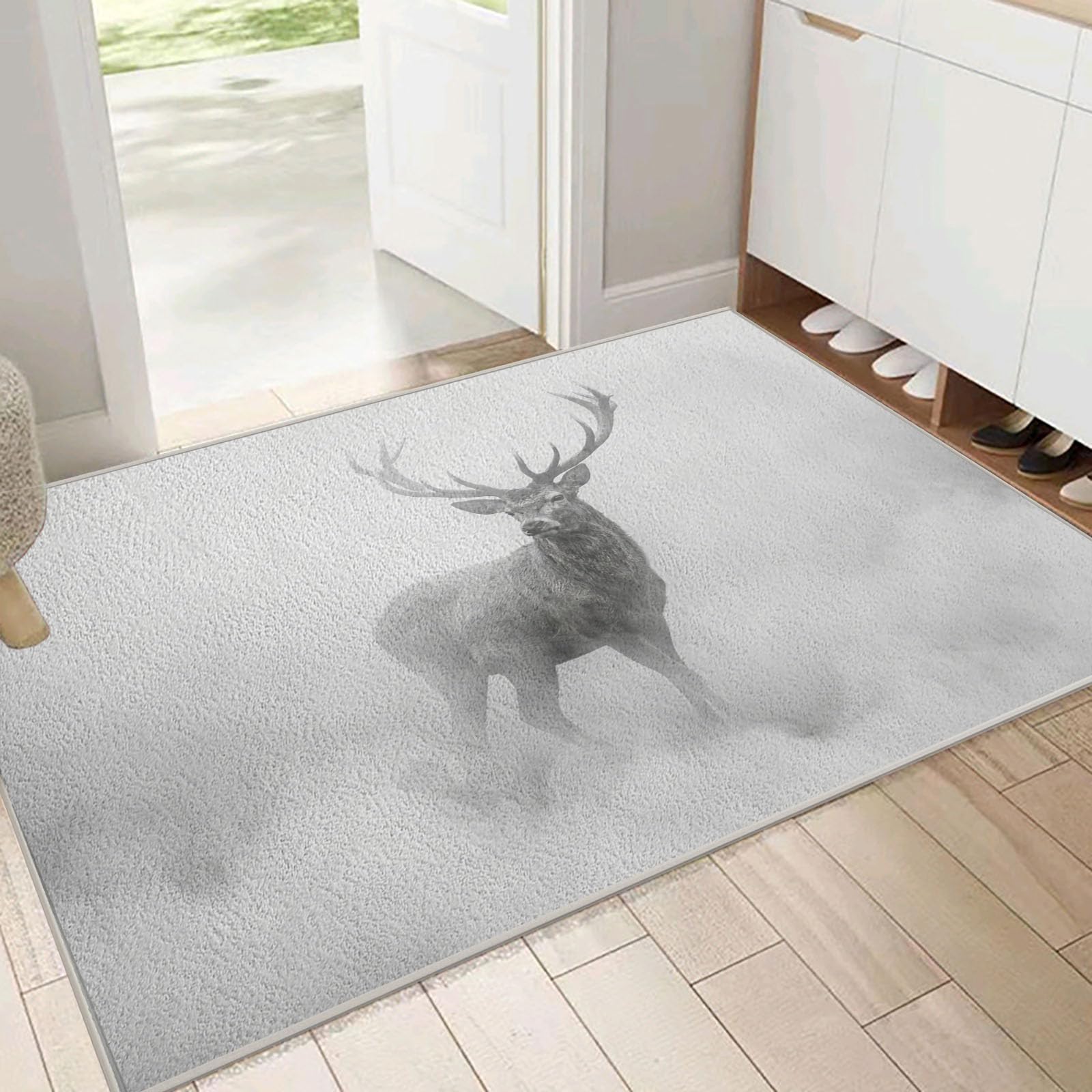 Felpudo De Entrada Niebla Renos, Alfombra Atrapapolvo, Antideslizante, Microfibra Suave Felpudo Naturalismo, Tapete Entrada para Puertas Y Pasillos 80 x 120 cm, Gris