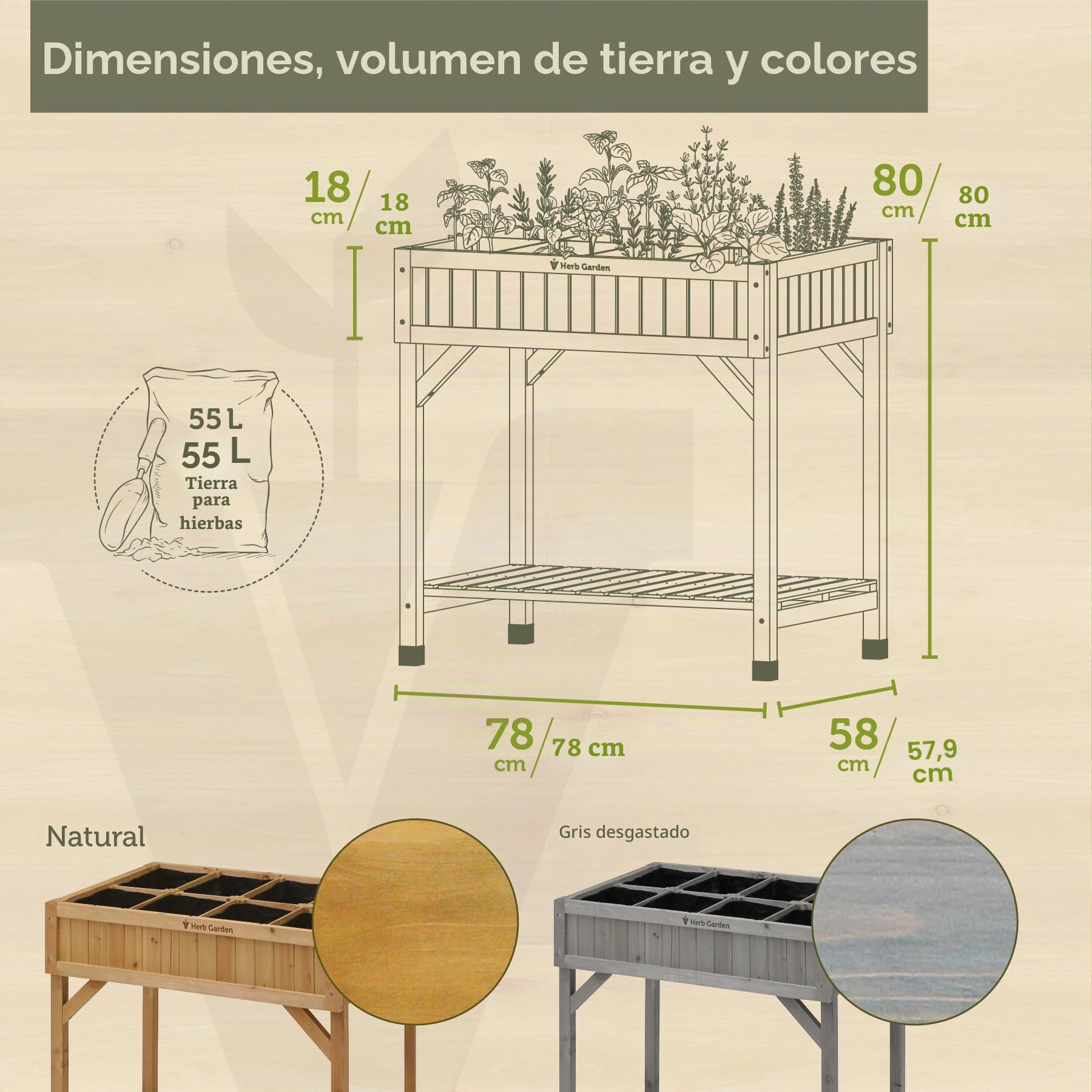Vegtrug - Mesa de Cultivo, Incluye Compartimentos para Plantas // 80 x 78 x 58 cm (Largo x Prof. x Alto)