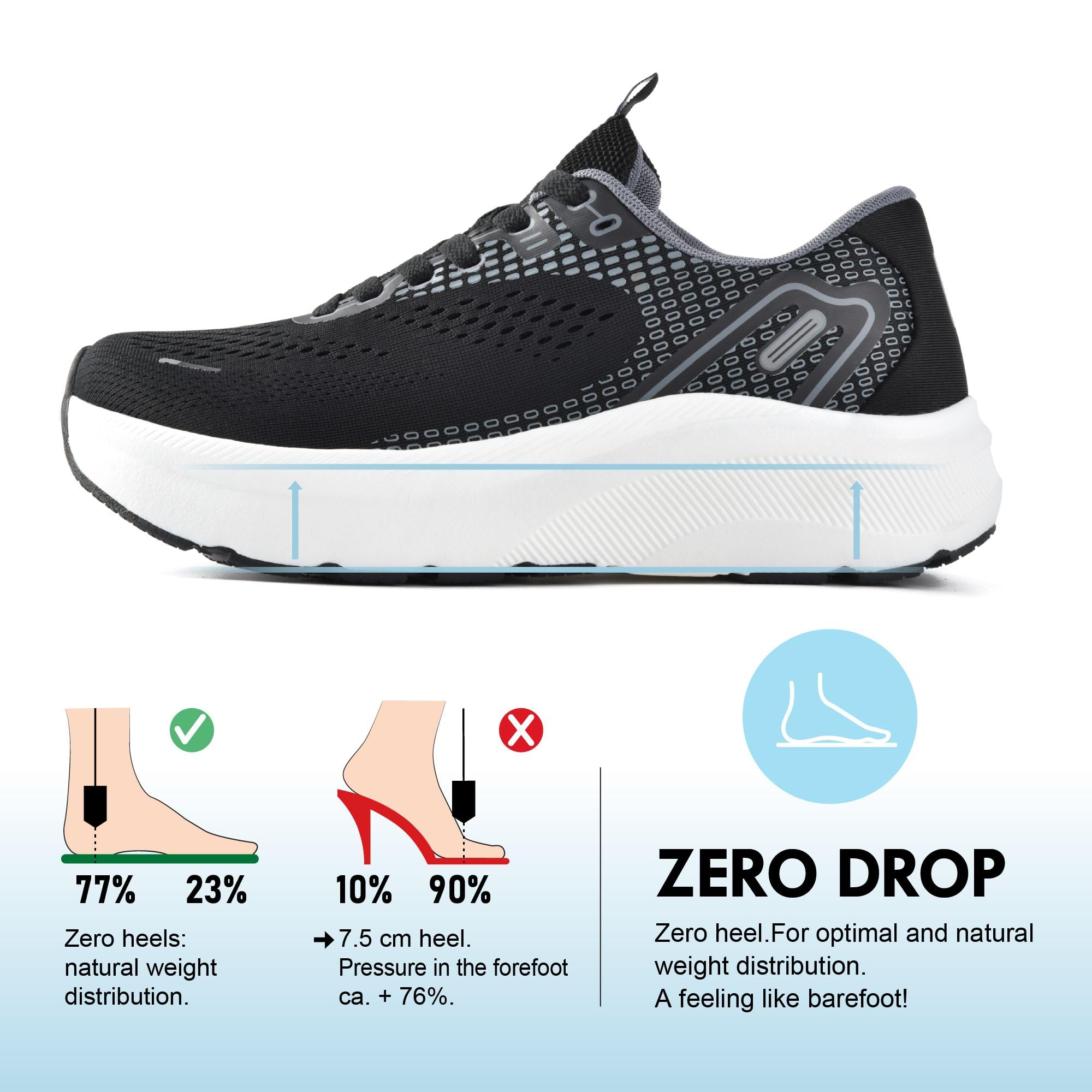 JACKSHIBO Zapatos de punta ancha para hombre, con soporte de arco, tenis anchos para correr, caminar, tenis, ortopédico, fascitis plantar, entrenamiento con suela gruesa acolchada cero caída