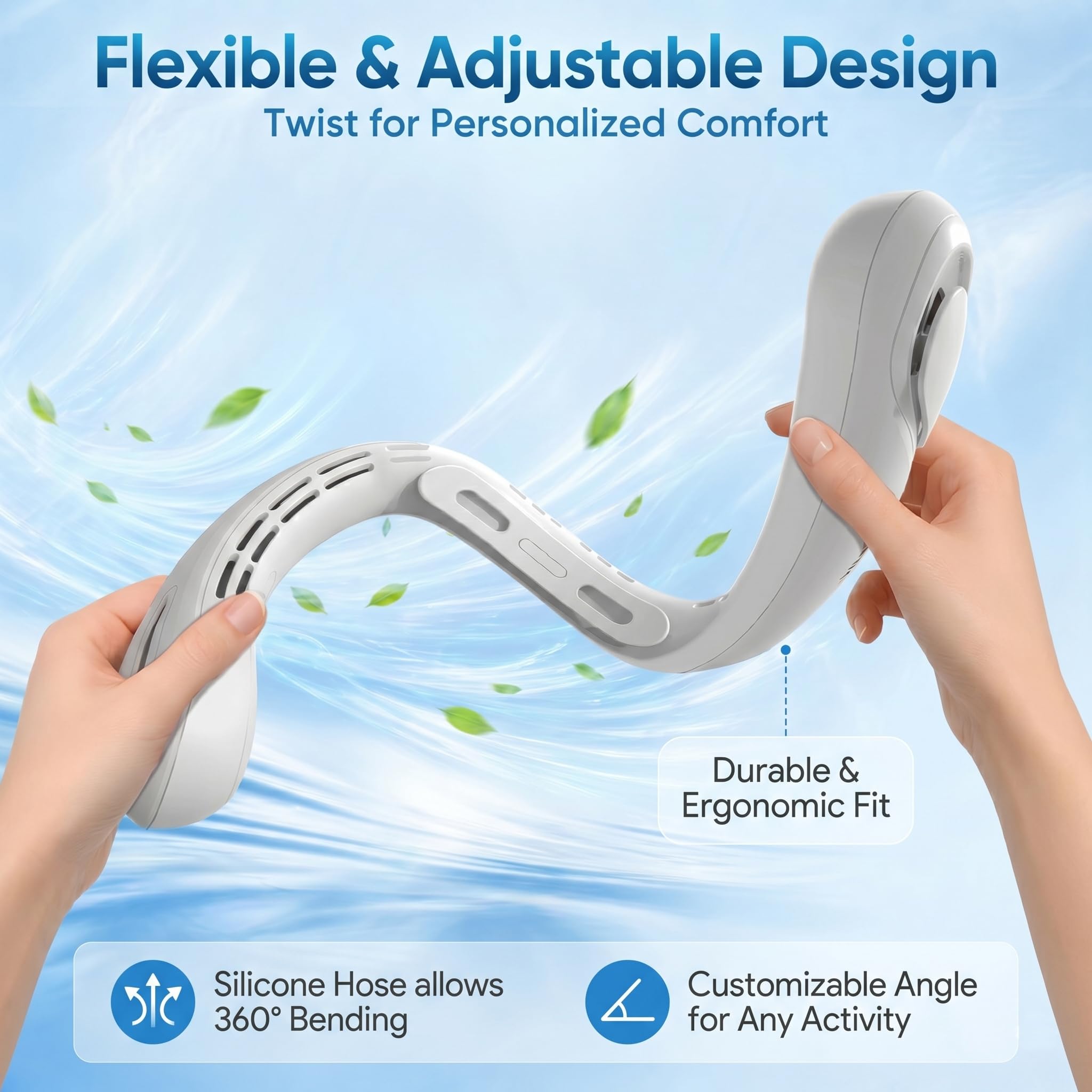 TREDY Ventilatore da collo portatile ricaricabile, 4000 mAh, a batteria, indossabile, ventilatore personale, 5 velocità, ventola di raffreddamento senza pale, silenziosa, per viaggi, all'aperto