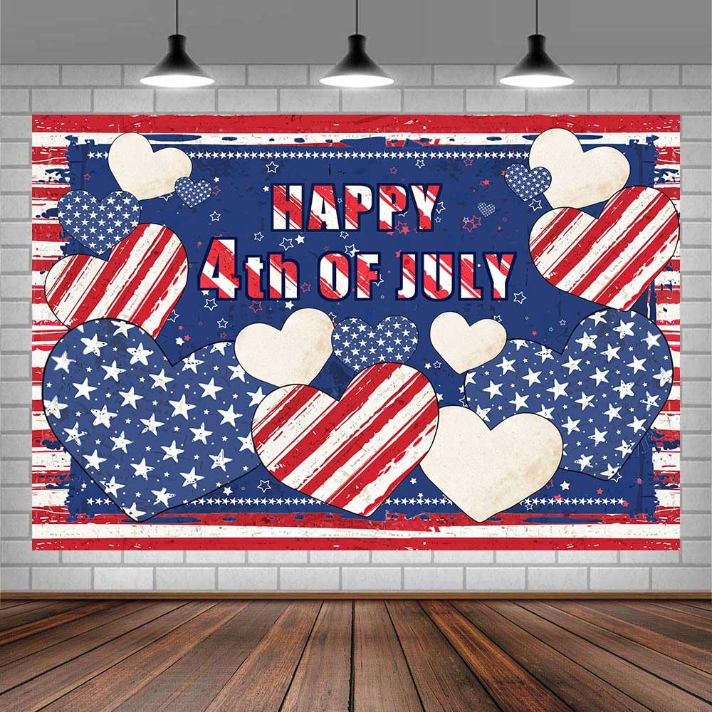 20X10ft 4th of July Photo Backdrop Photography Background, Rustic Patriotic Independence Day American Flag Heart Veterans Memorial Day Backdrops Photo