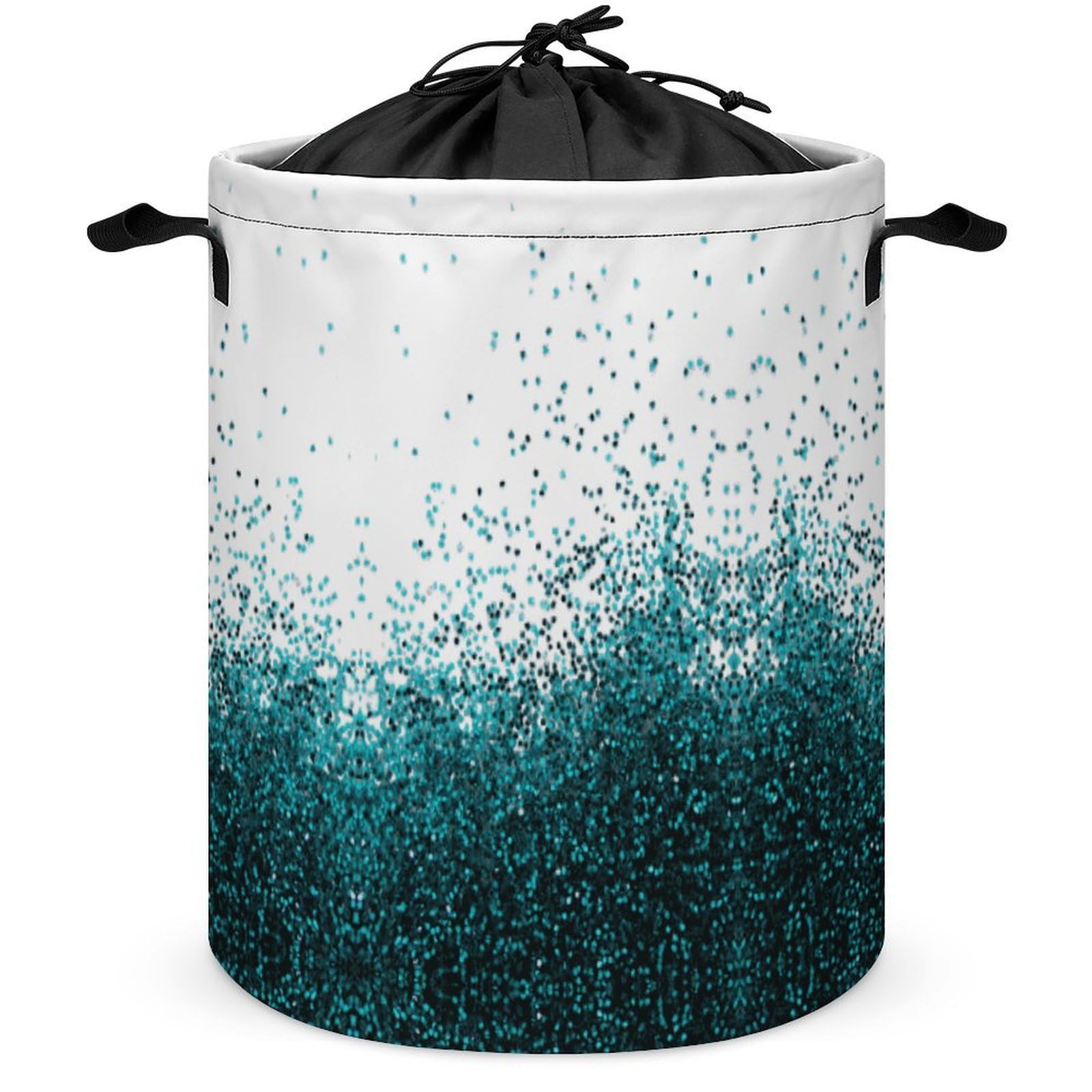 Wlntrophic Drawstring Laundry Hamper, Glitter Blue Teal Laundry Basket, Washing Basket with Handle