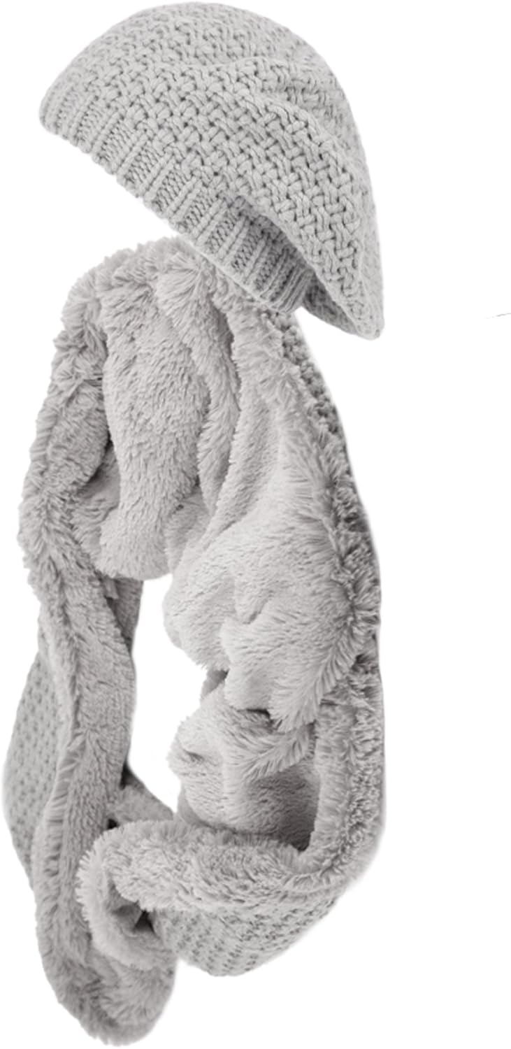 ANGELA & WILLIAM Unisex Winter Warm Cable Knit Scarf With Complementing Pompom Slouchy Beanie