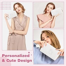 Bride Gifts - Personalized Initial Makeup Bag with Pearl Rhinestone Patch, Preppy White Monogram Cosmetic/Toiletry Pouch, bridesmaid Gifts, Bridal Shower Gifts, Wedding Gifts, Bridal Gifts,Q