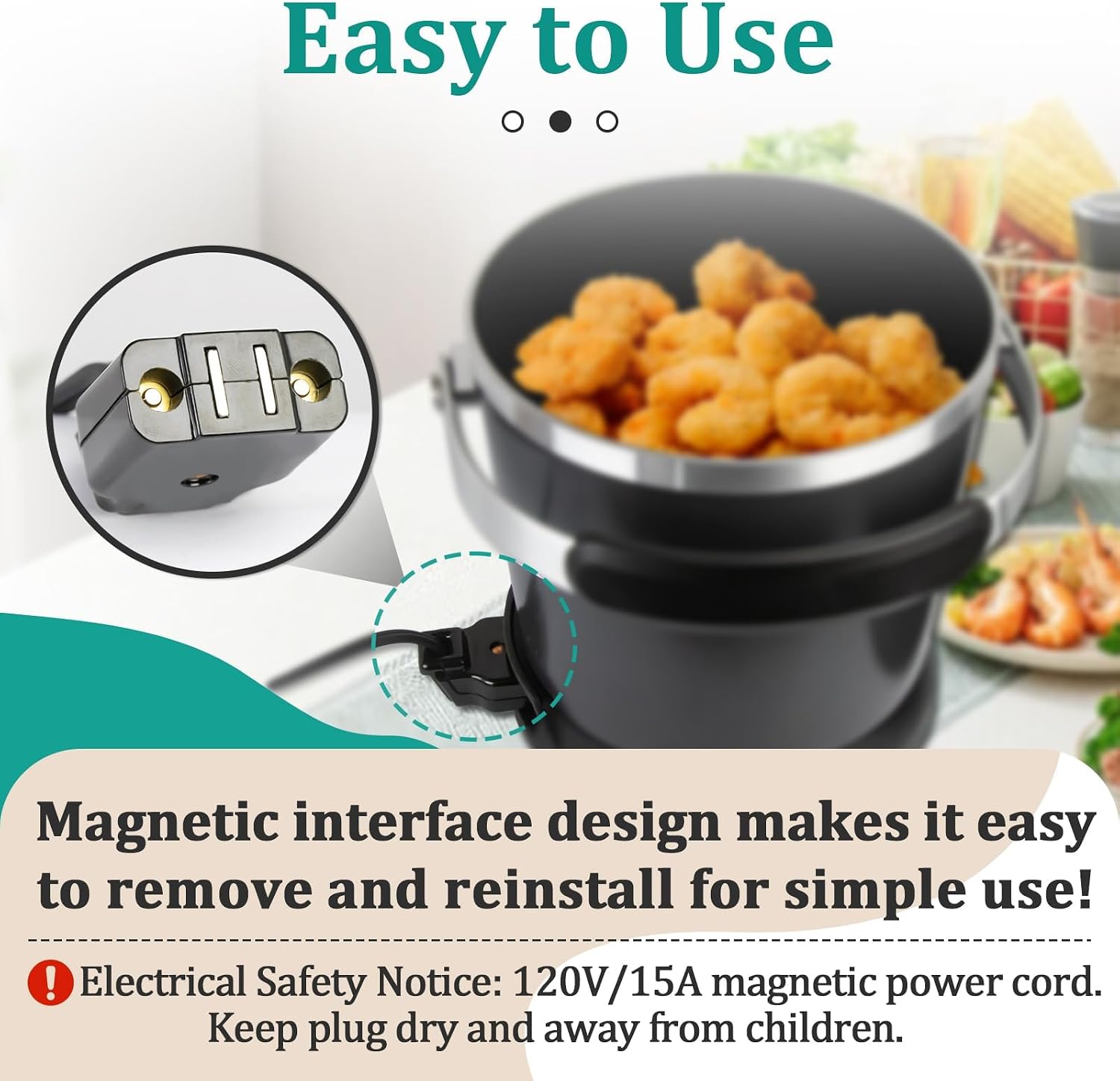 09982 Deep Fryer Magnetic Power Cord, 120V 15A | Replacement Deep Fryer Power Cord, Compatible with Presto Frydaddy & Granpappy, Replaces Part #9982 #85691