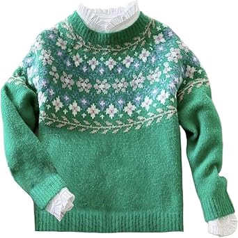 Womens Oversized Fair Isle Print Mock Neck Sweaters Long Sleeve Chunky Warm Knit Tops 2025 Spring Pullover Jumpers
