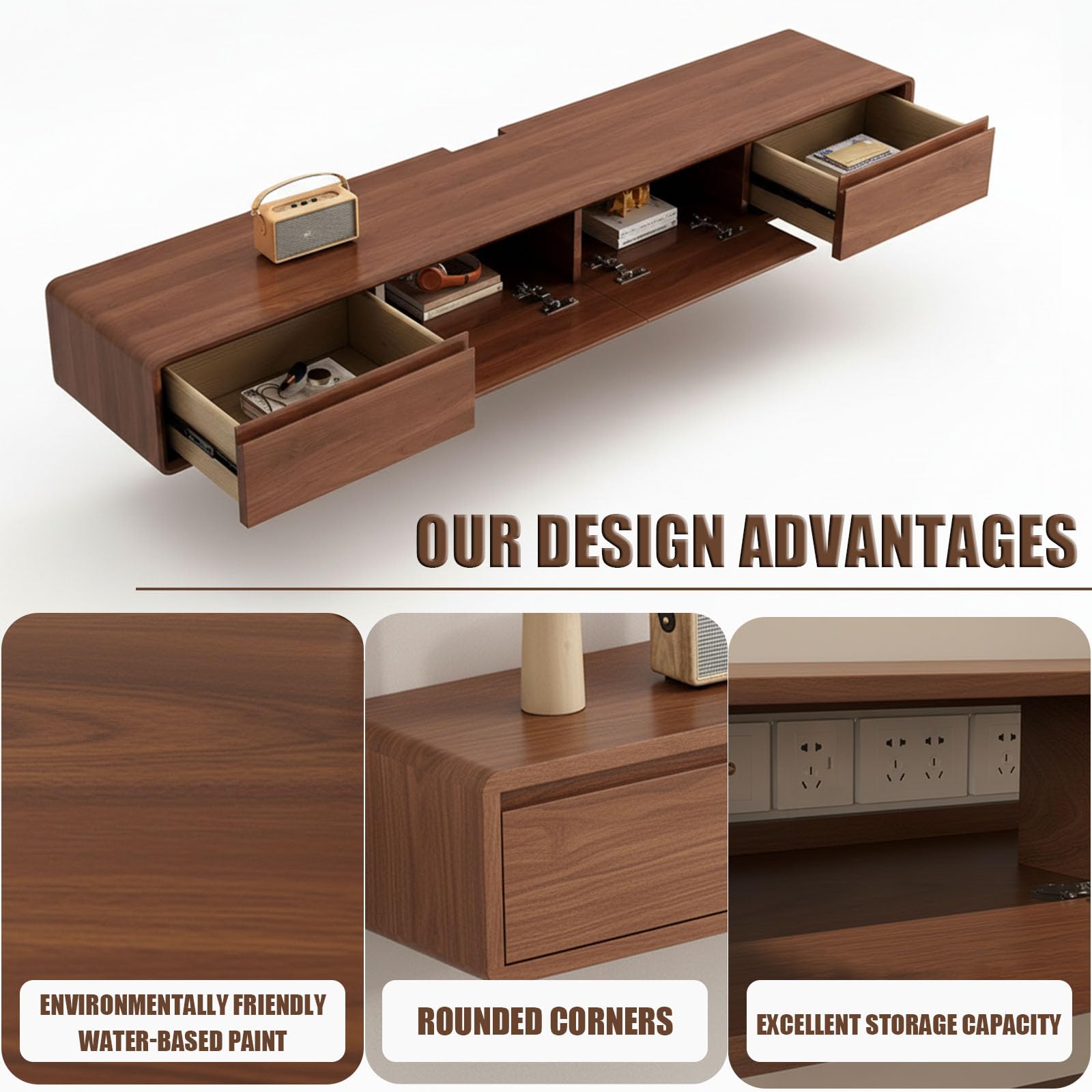 Schwebender TV Schrank TV Lowboard Fernsehschrank mit 24 cm Tiefe für Wohnzimmer und Bür