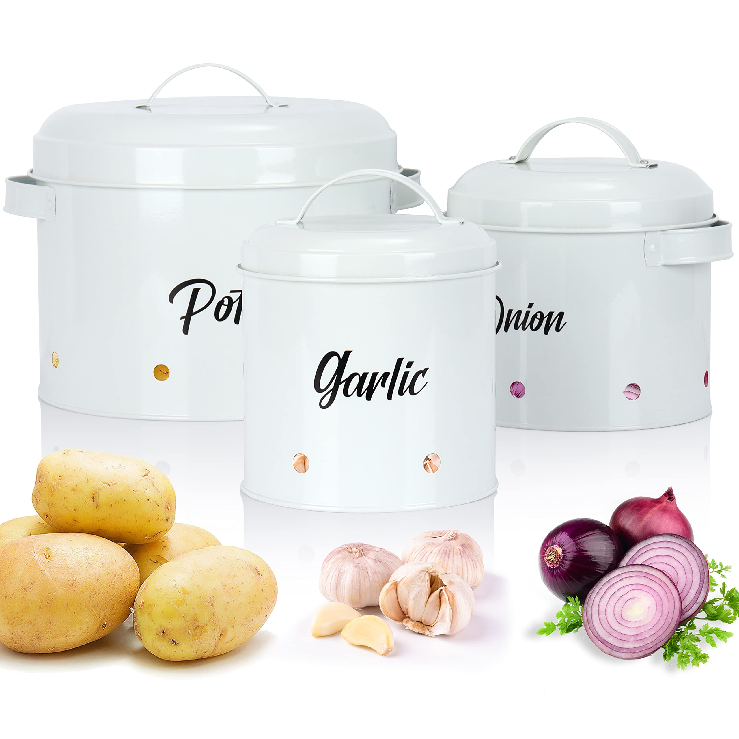 Buy Farmhouse Kitchen Storage Canister Set of 3, Onion Storage, Potato