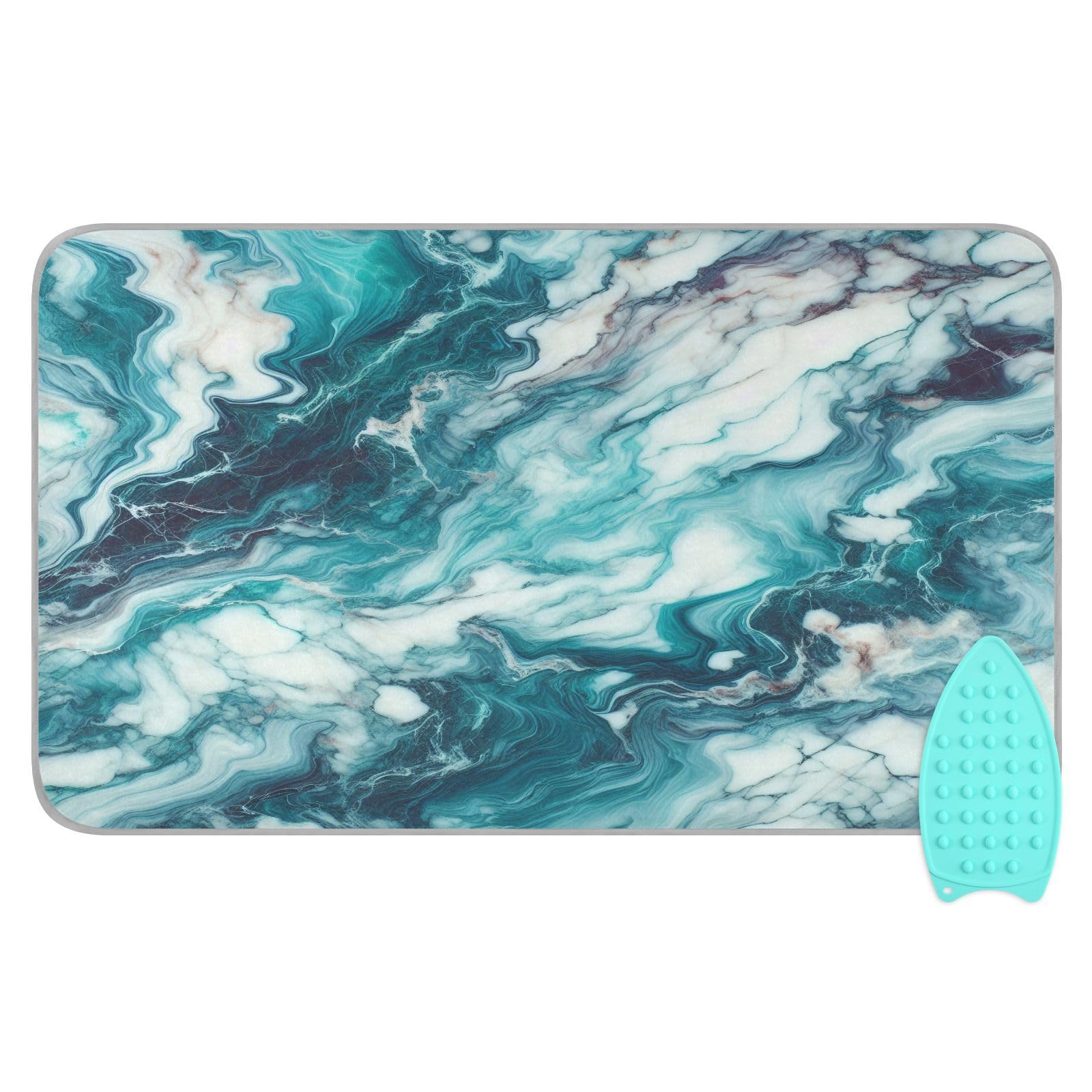 Bulletgxll Turquoise Blue Marble Texture Ironing Mat Portable Travel Ironing Pad Heat Resistant Ironing Blanket for Washer, Dryer, Table Top, Countertop, Ironing Board (27.6 x 47.2 Inches)
