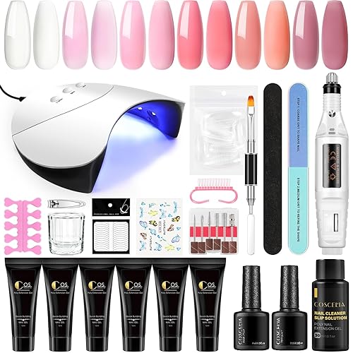 Kit de gel de uñas de polietileno, 6 unidades de gel de extensión de uñas de polietileno con lámpara de uñas de 36 W, solución deslizante,